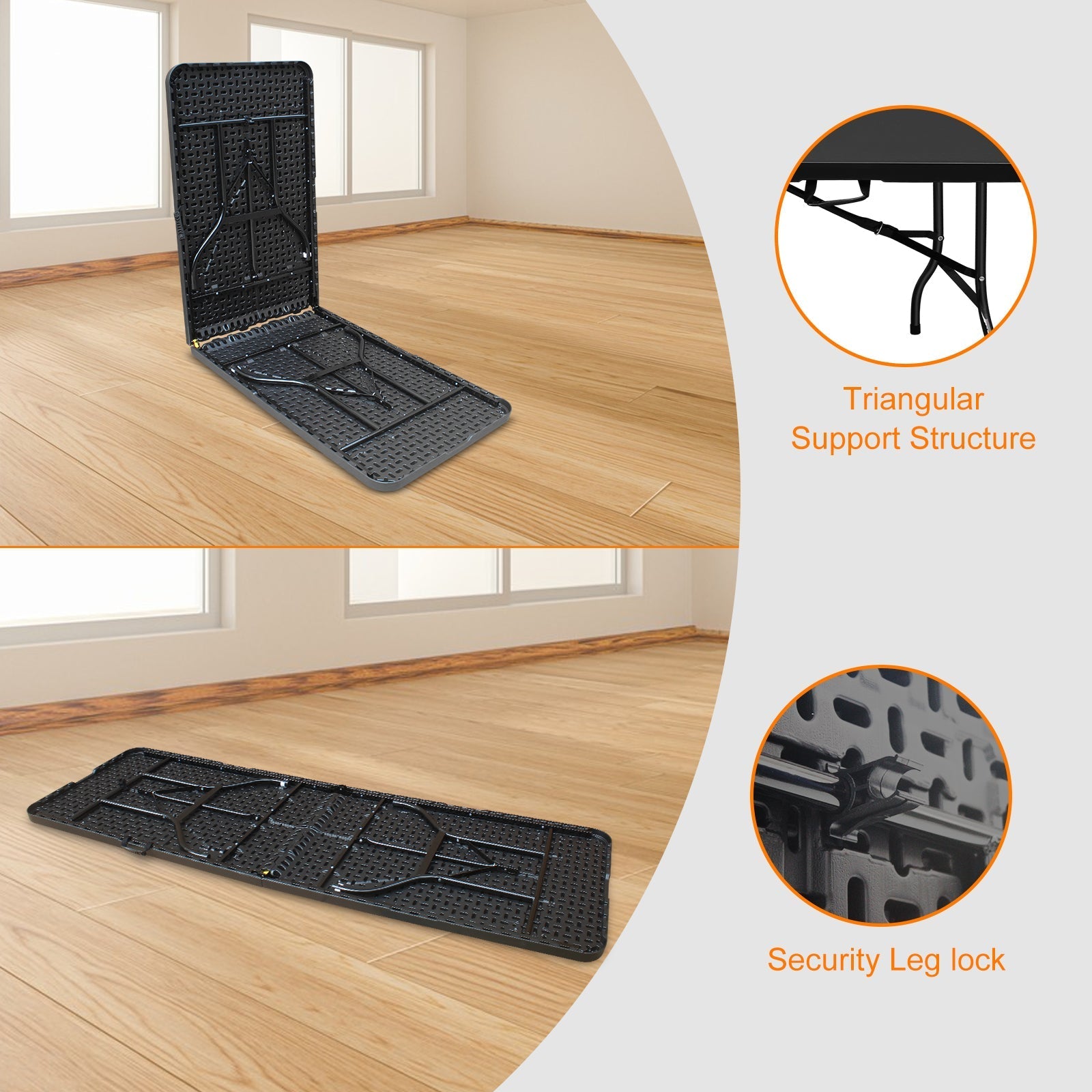 Portable Heavy Duty Folding Table 244cm, Multi-Functional, Black