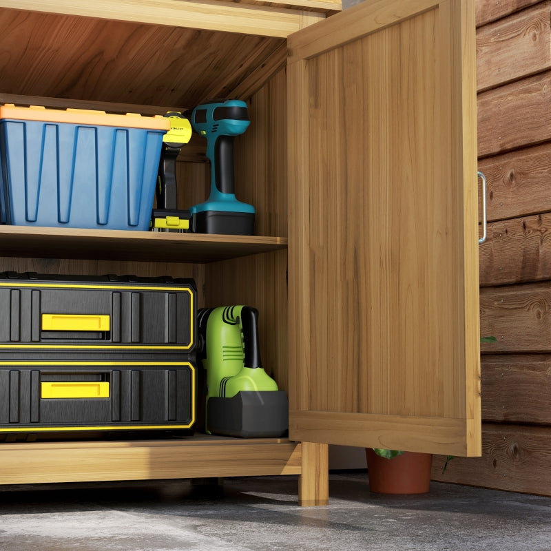 Gartenschuppen aus Holz, wetterfester Geräteschuppen mit Regalen, Braun