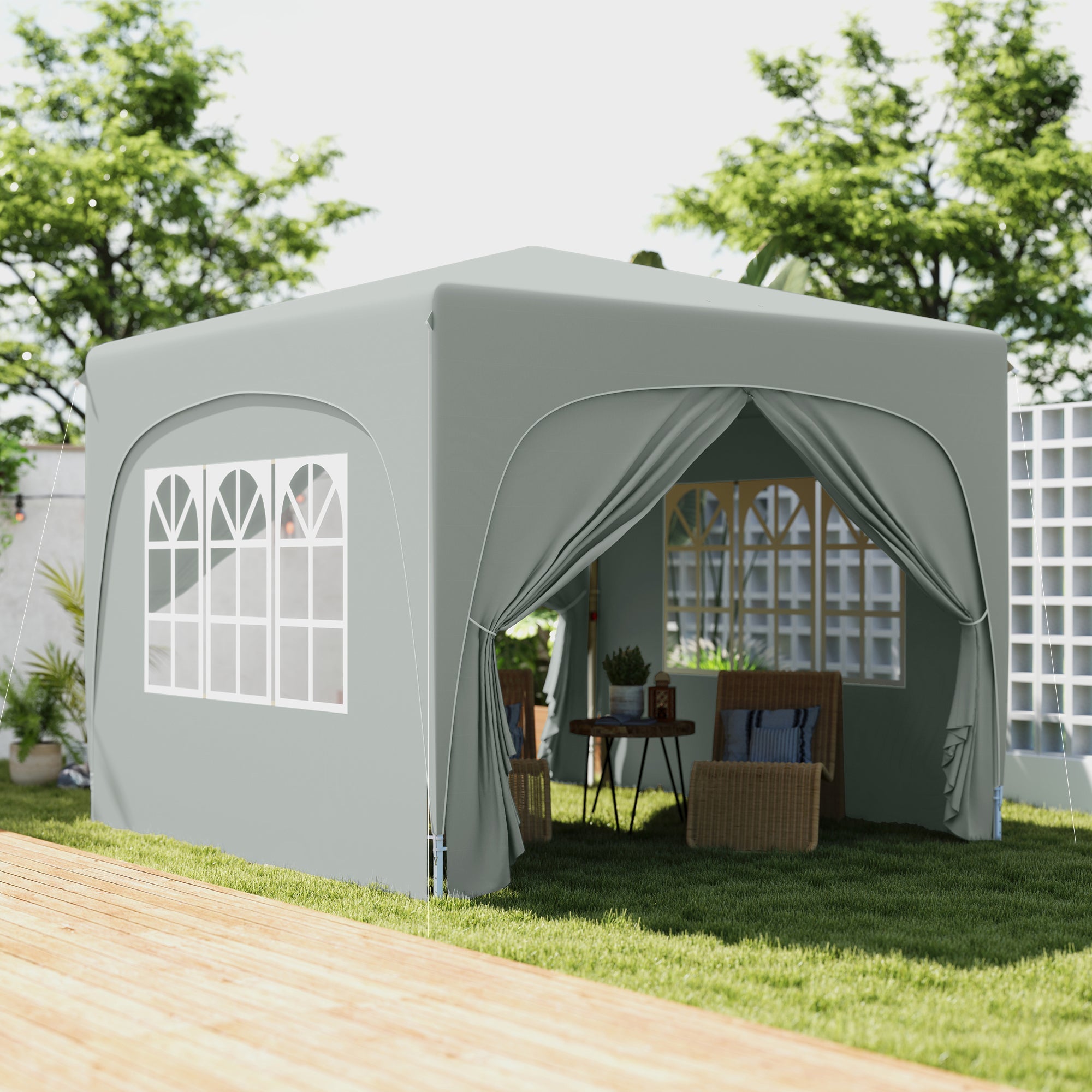 3x3m Pop-Up Folding Gazebo, Water-Repellent UV 50+ 4 Side Panels, Light Grey