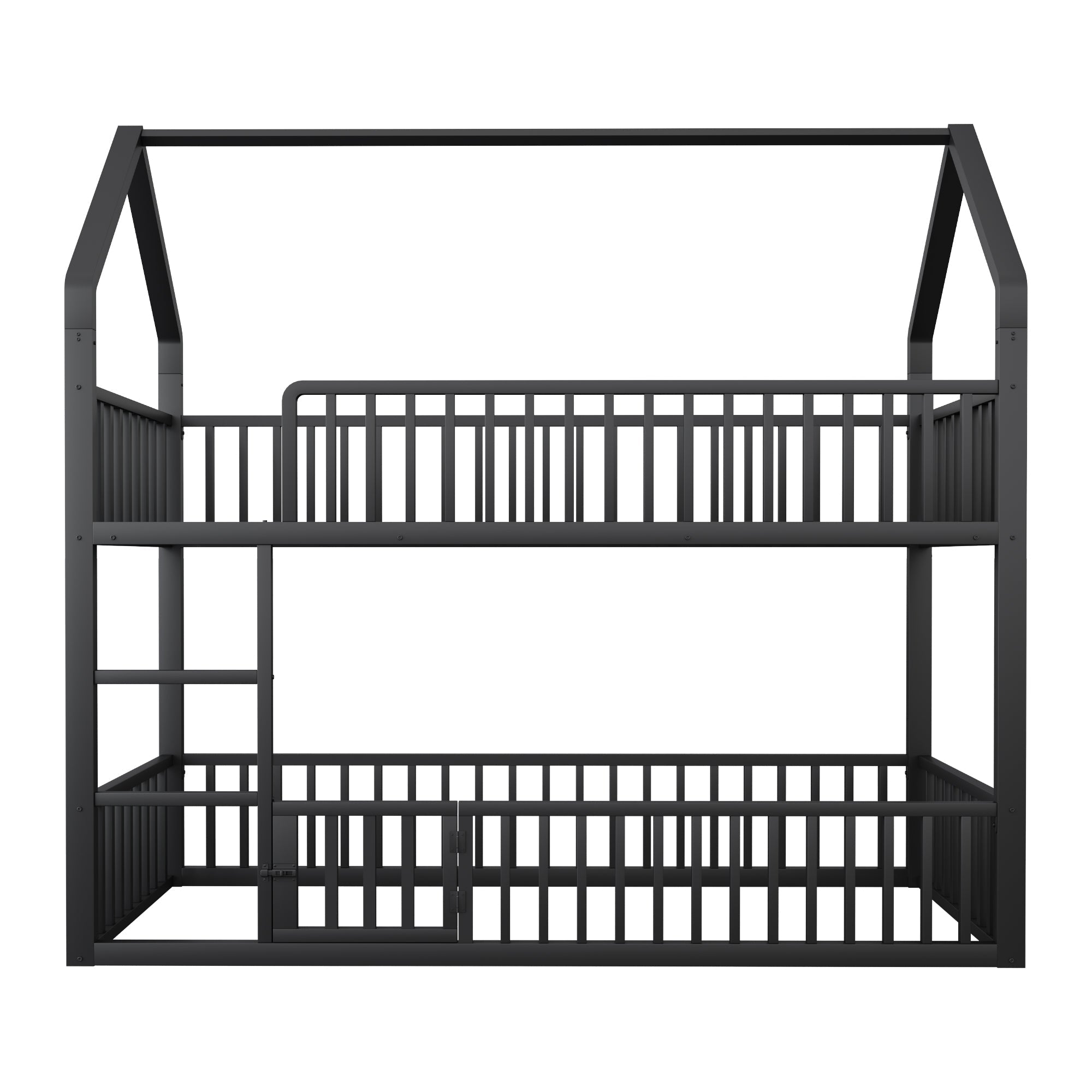 Children's Bunk Bed 90*200, Loft Design with Stairs & Small Door, Metal Black