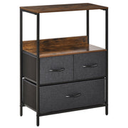 3 Drawer Storage Chest Unit with Shelves, Black Engineered Wood