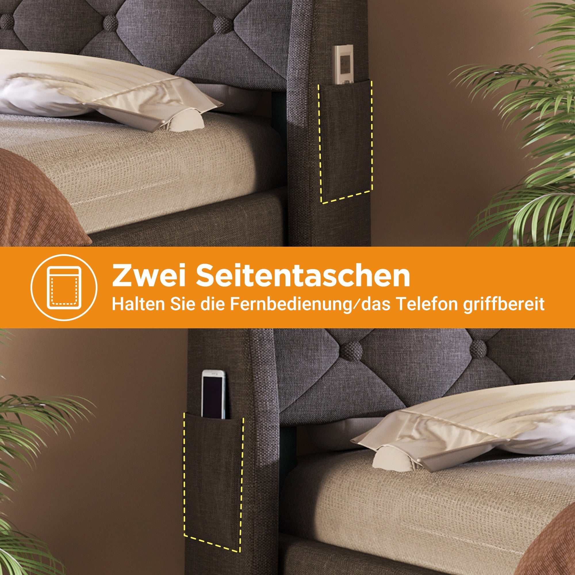 Upholstered Bed 160x200cm Hydraulic Storage LED Headboard USB/Type-C Grey Linen