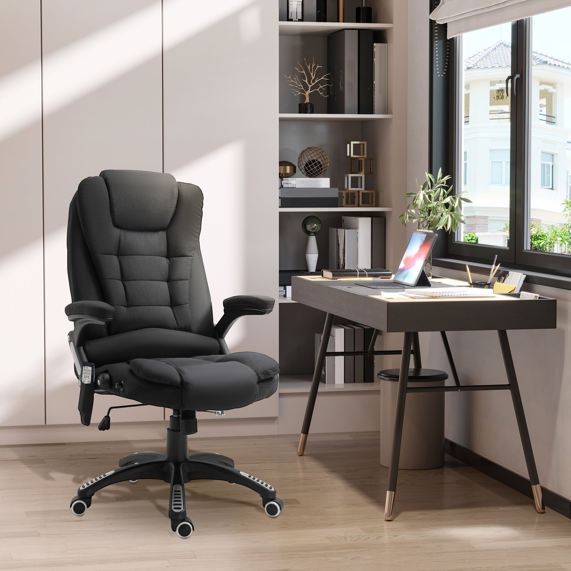 Vinsetto Office Gaming Chair, Massage Function, Height Adjustable, Black