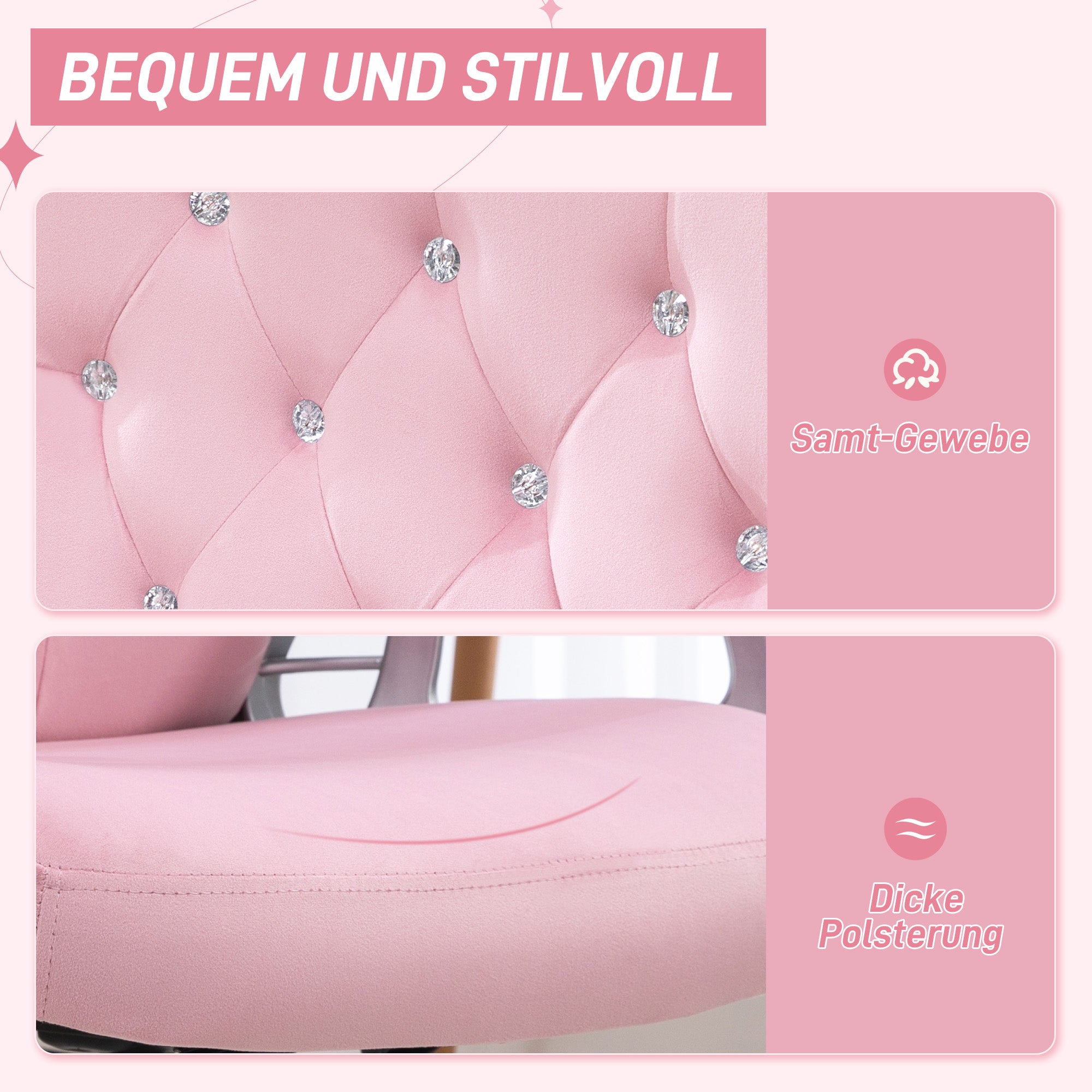 Bürostuhl, ergonomisch, höhenverstellbar mit Wippfunktion, Rosa