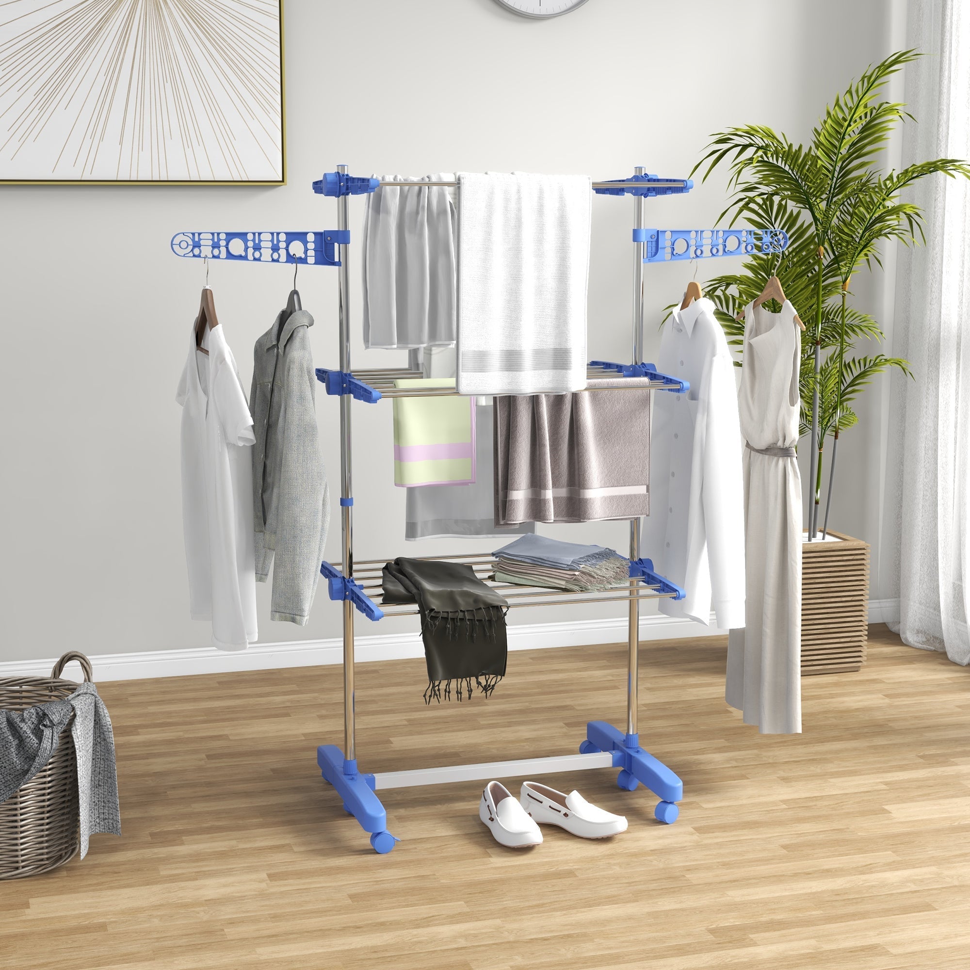Clothes Dryer Tower, 3 Levels, Foldable, Steel Blue