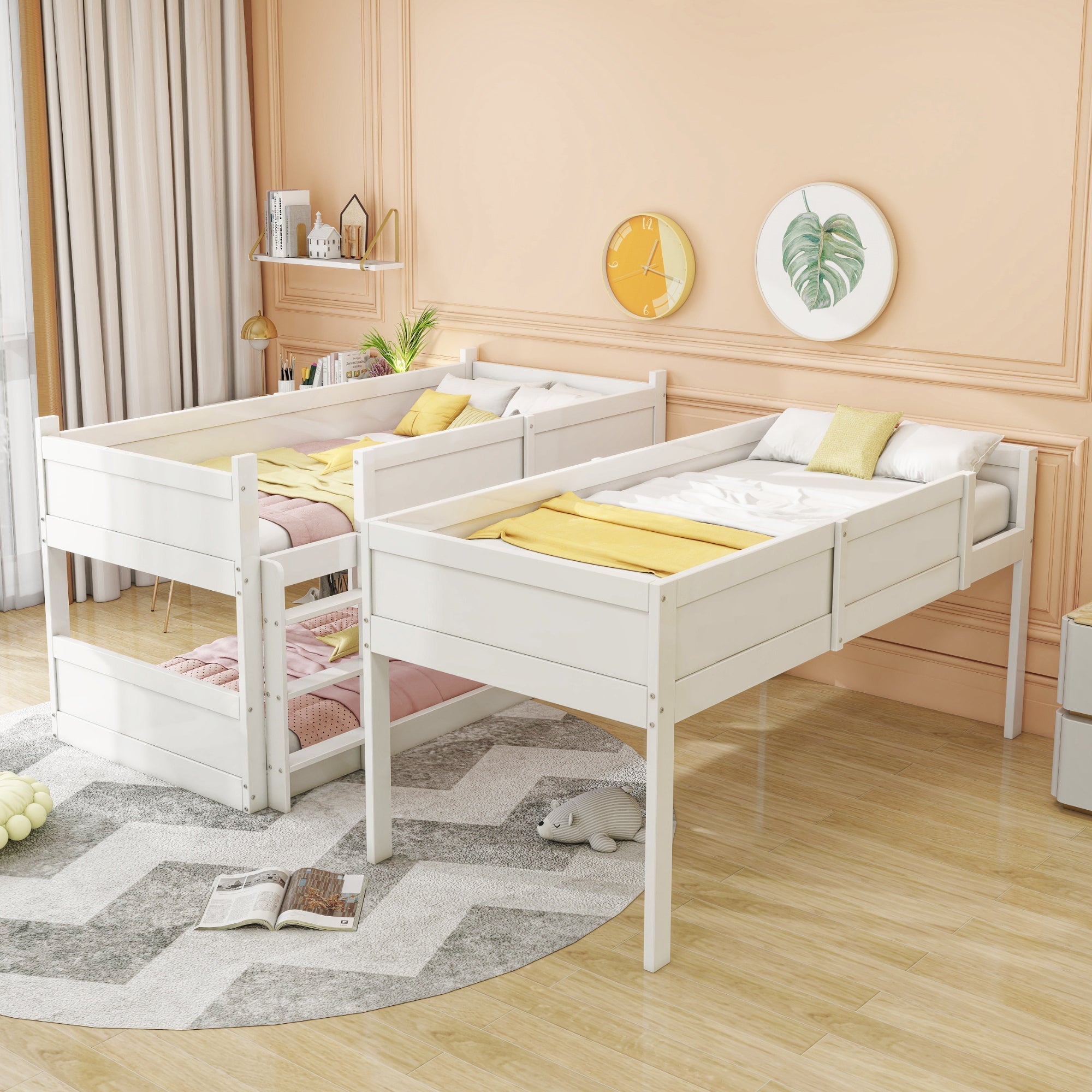 Triple Bed, Loft High Fence Design, Children's, Solid Wood, White