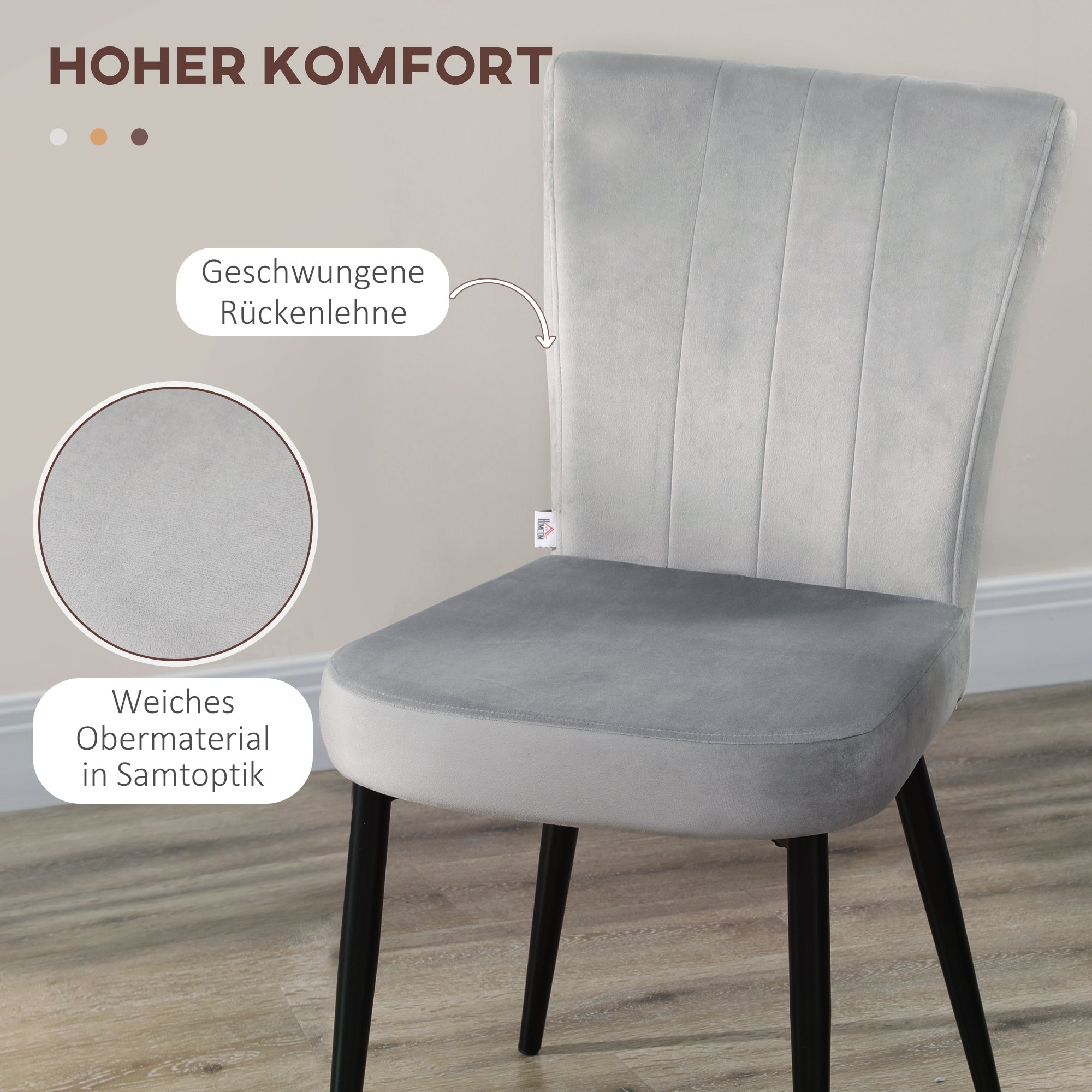 Dining Chair Set of 4, Kitchen Chairs, Backrest, Grey Velvet