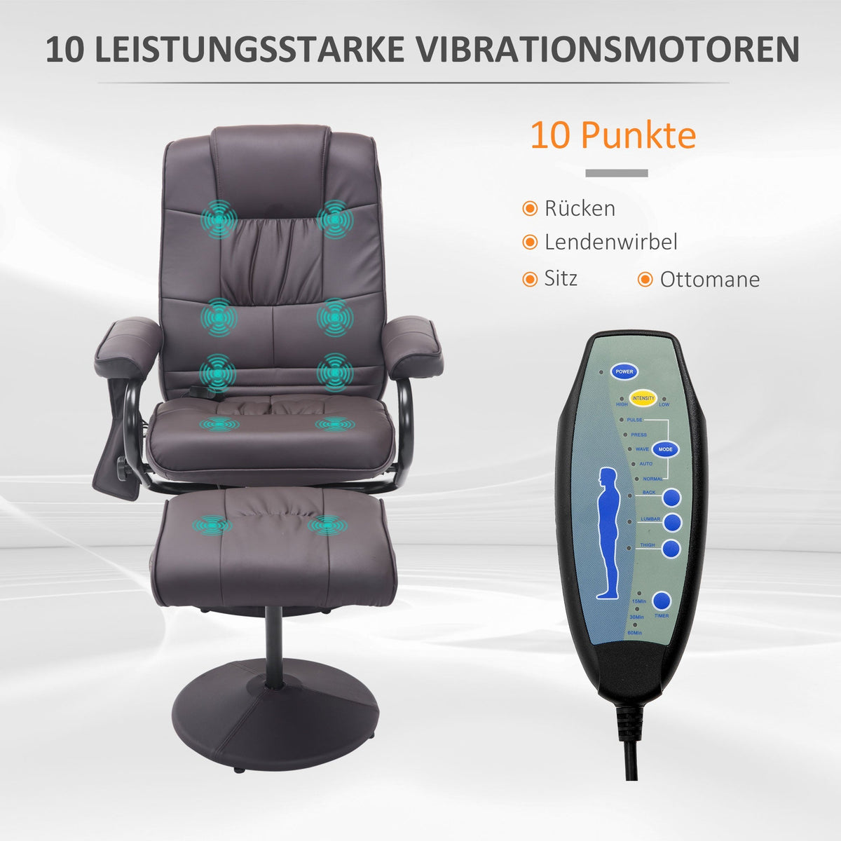 Massage Chair with Footstool Swivel Electric Recliner Remote Control, Faux Leather Brown