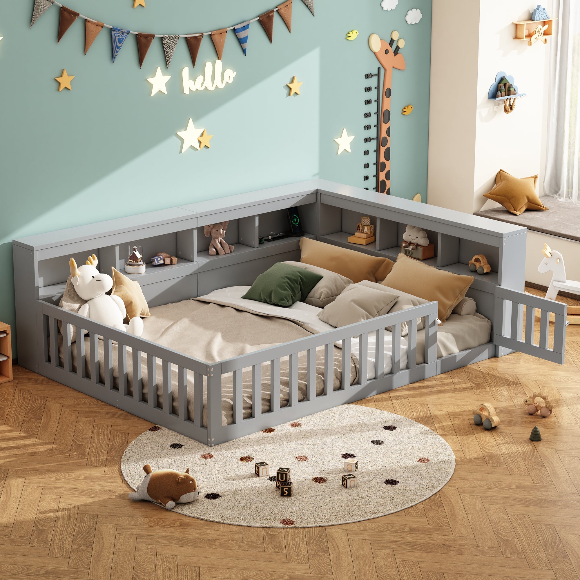 Daybed with Storage and USB Charging Port, 140x200cm, Grey Chipboard