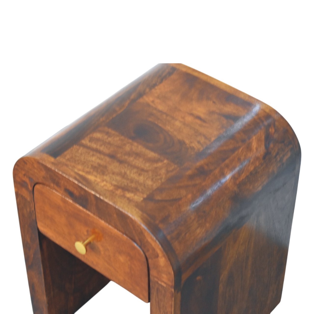 Mini Darcy Nightstand Curved Edges 1 Drawer Solid Wood Dark Brown