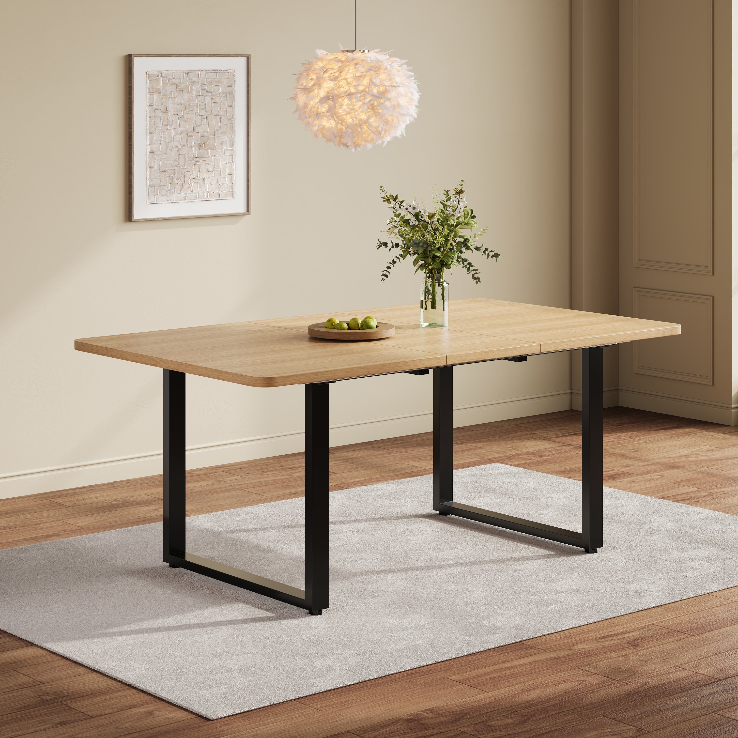 Extendable Dining Table 3 Lengths 140/180/220x80cm for 6-10 People Metal Legs Oak