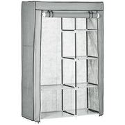 Wardrobe Fabric, 6 Compartments, Foldable, Grey