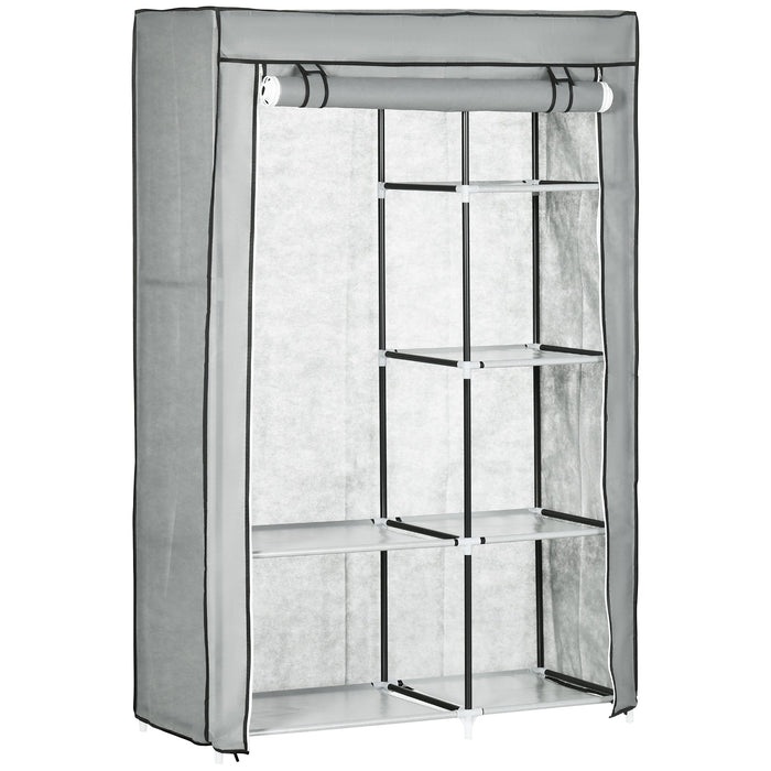Wardrobe Fabric, 6 Compartments, Foldable, Grey