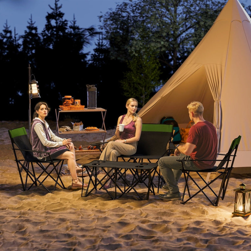 Four-Piece Portable Picnic Table Set, Folding Chairs and Table, Green