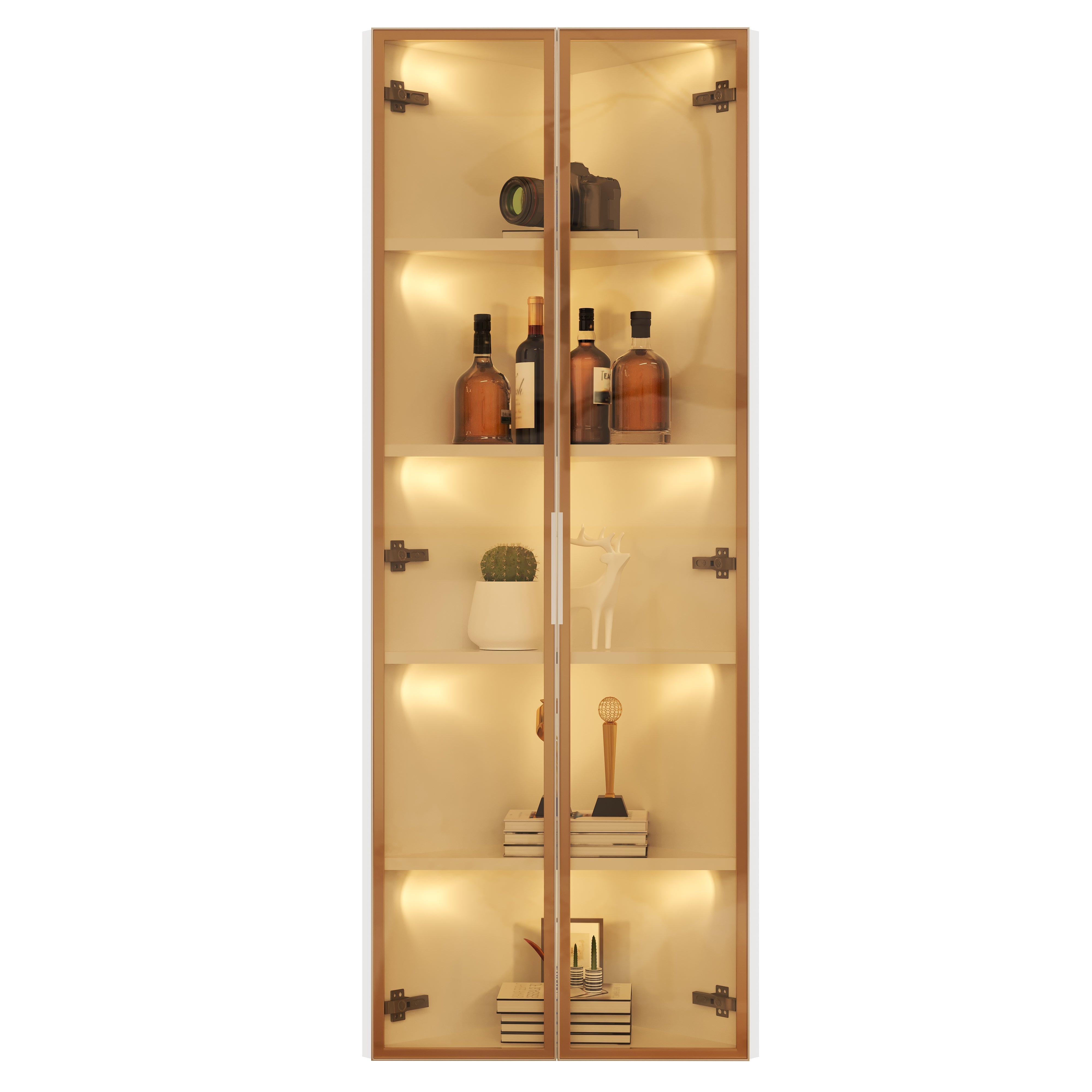 LED Glass Display Case with Integrated Light Strip and Tempered Glass, White