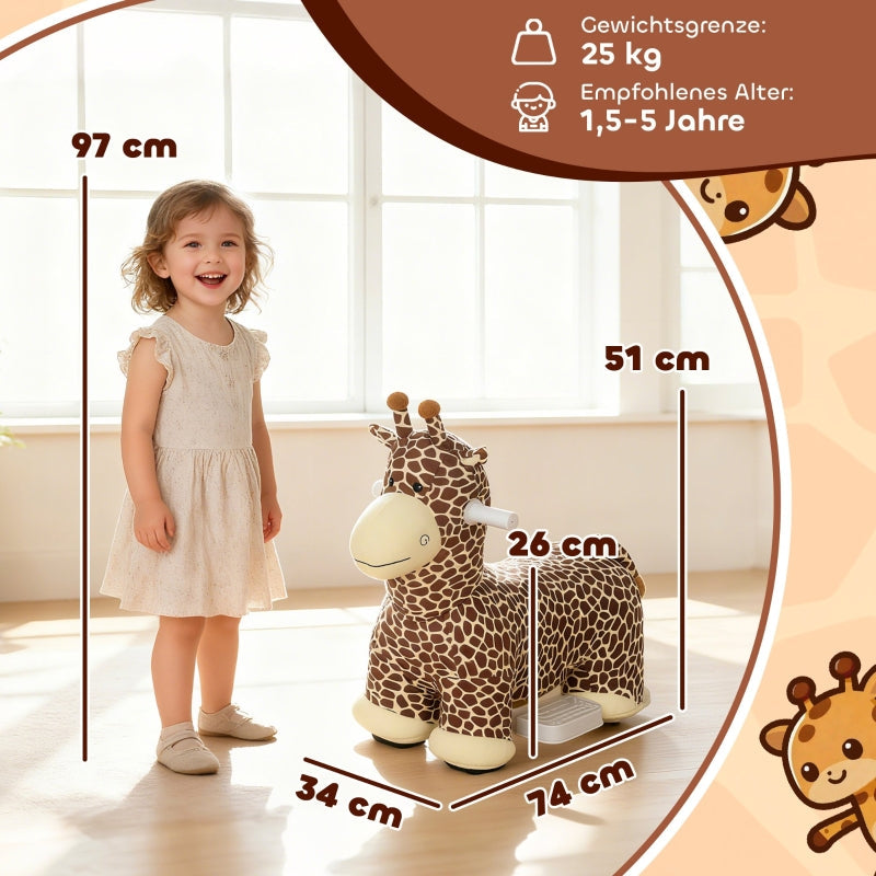 Giraffe Ride-On Toy with Music and Washable Cover, Brown