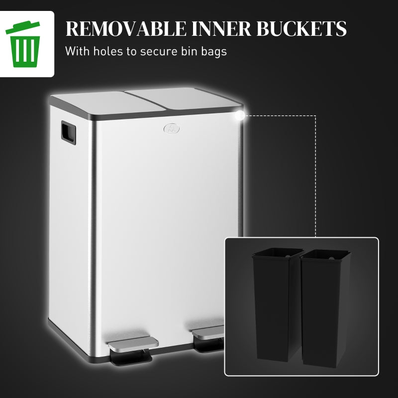56L Dual Compartment Bin with Deodoriser Holders Stainless Steel