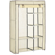 Kleiderschrank faltbar, 2 Kleiderstangen & 6 Fächer, Stoff Creme
