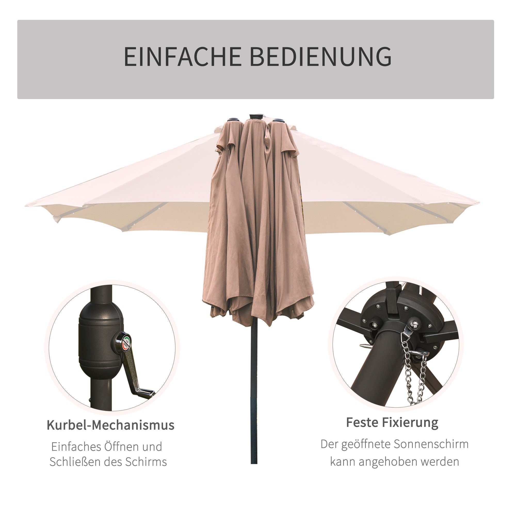 Parasol Double, LED Oval, Khaki