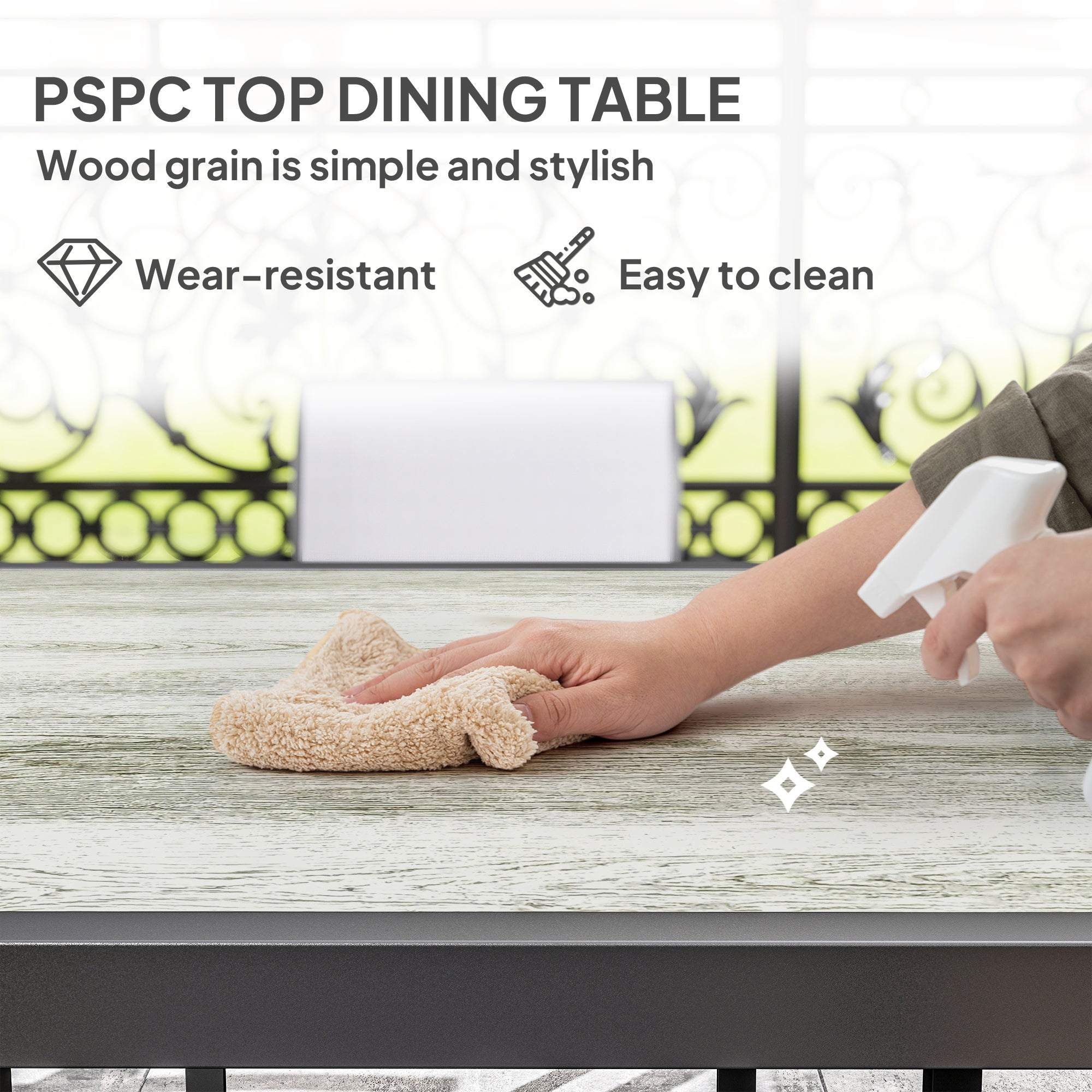 Five-Piece Outdoor Garden Dining Set, Square Table 4 Stackable Chairs, Grey