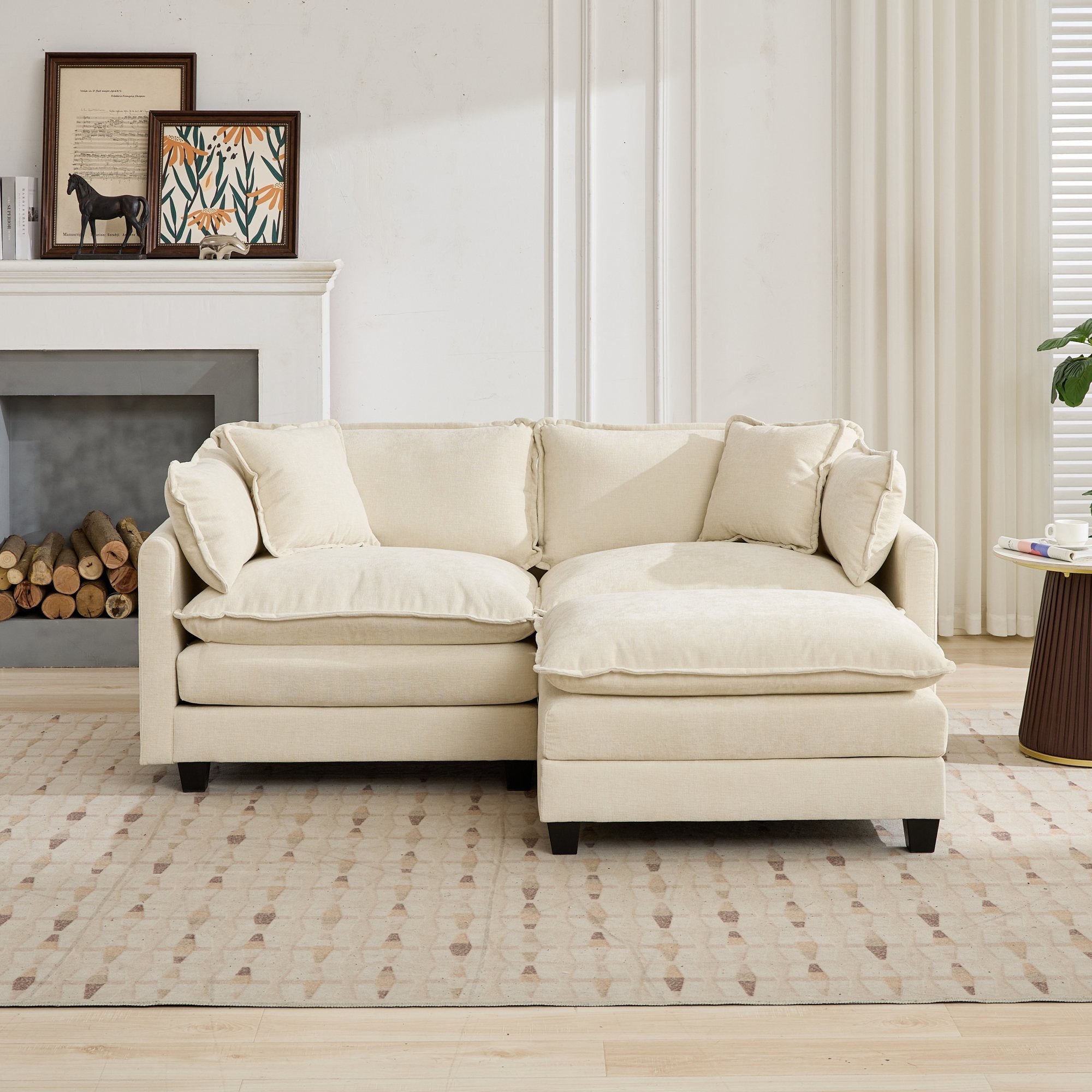 Cloud Sofa Loveseat, Modern Sectional Couch with Double Layer Cushions, Beige Chenille Fabric