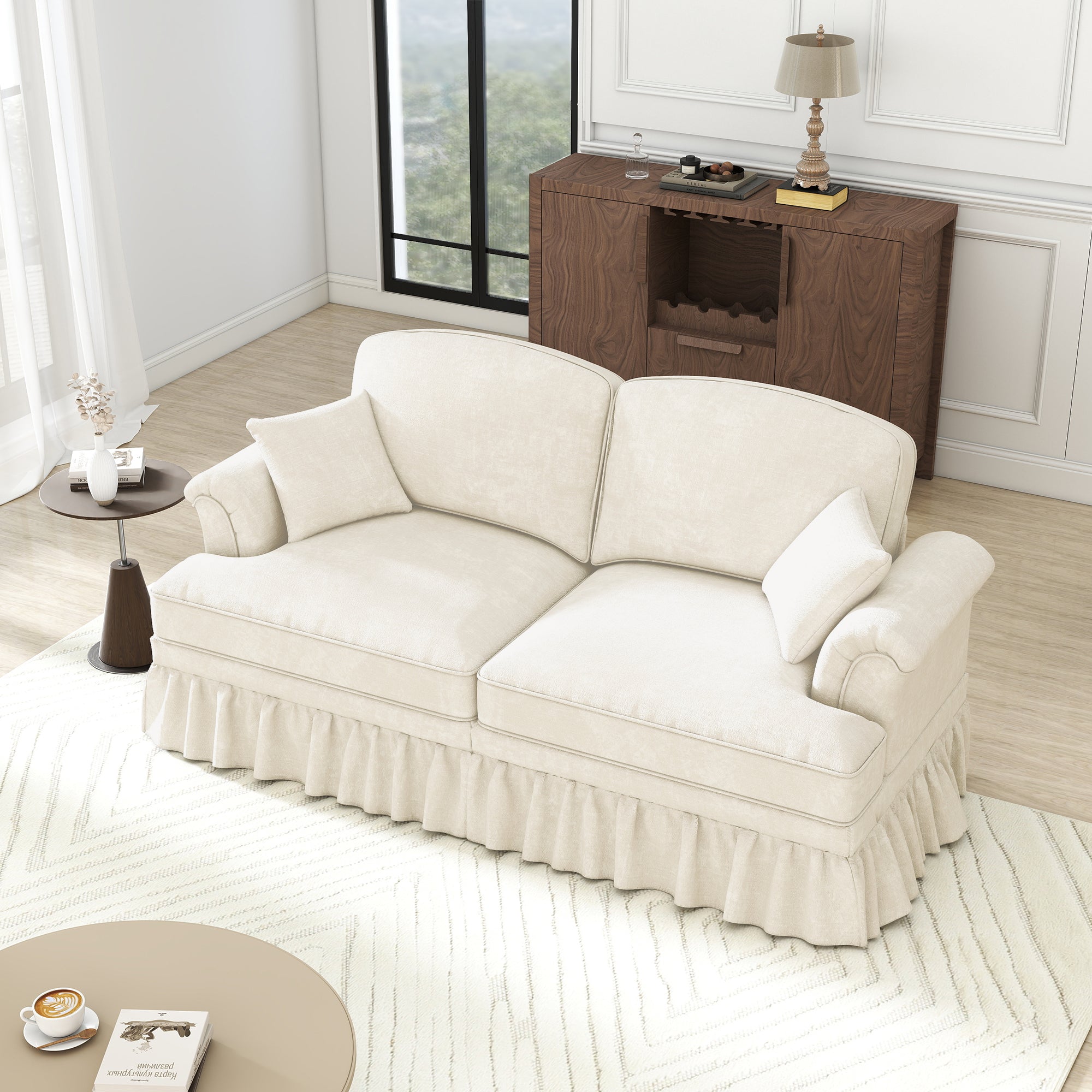 Sofa 2-Seater Mid-Century Modern Flared Arm Chenille - White
