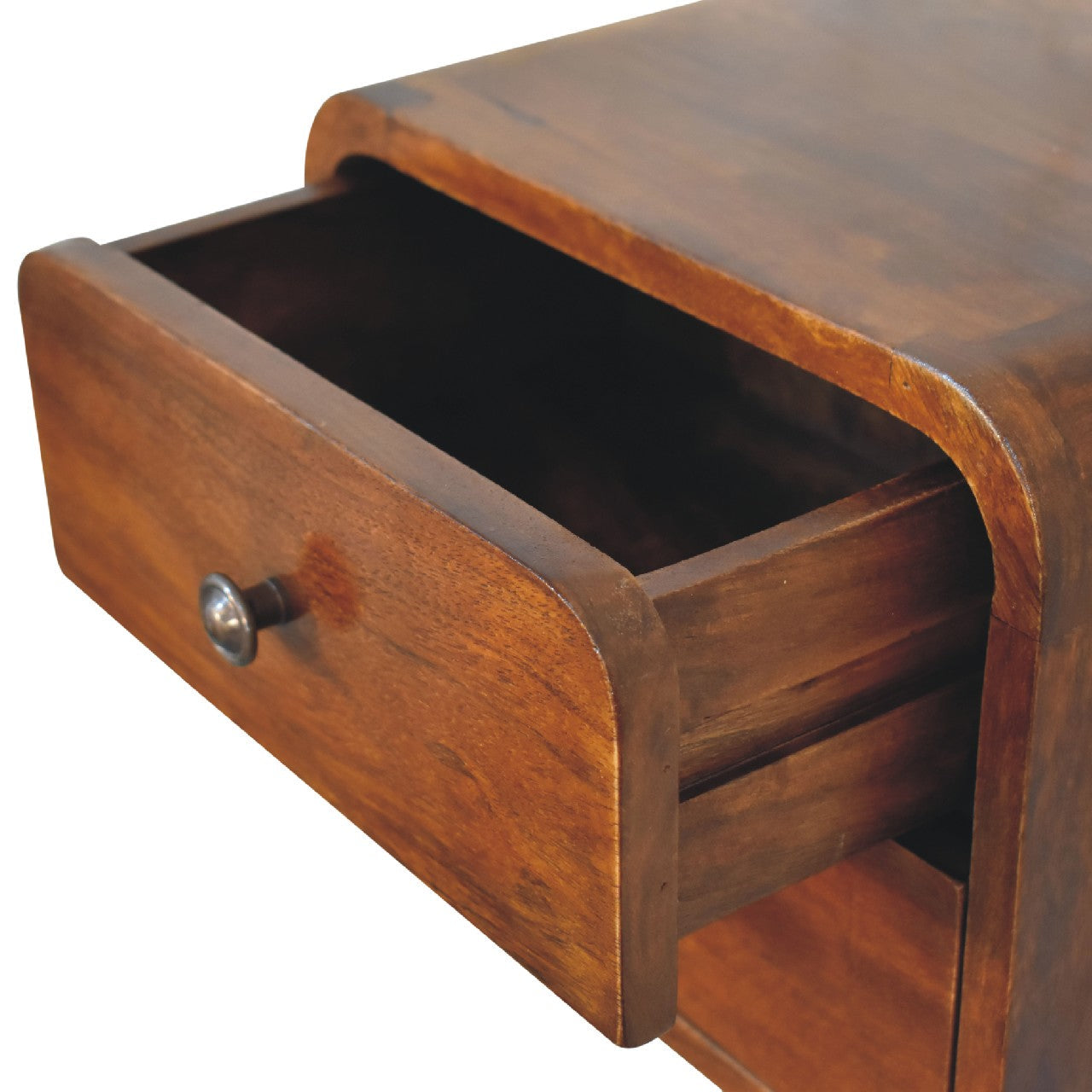 Solid Wood Floating Bedside, Mini Chestnut 2 Drawers, Dark Brown