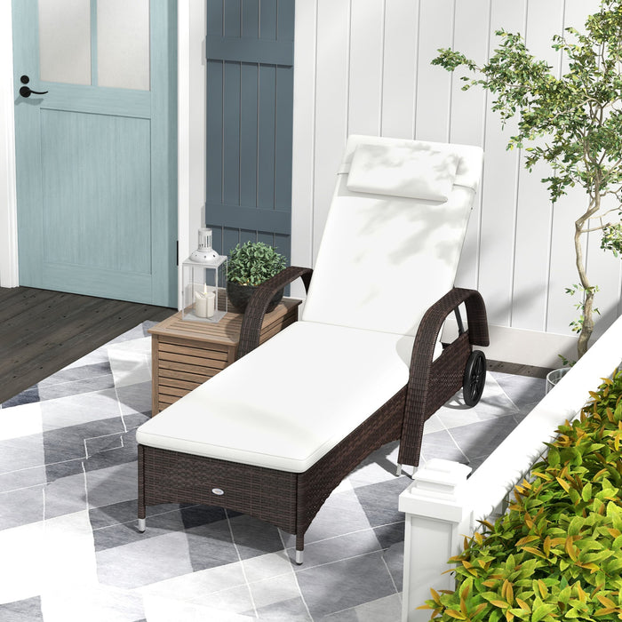 Brown Rattan Sun Lounger Adjustable Steel Frame, Rattan/Steel