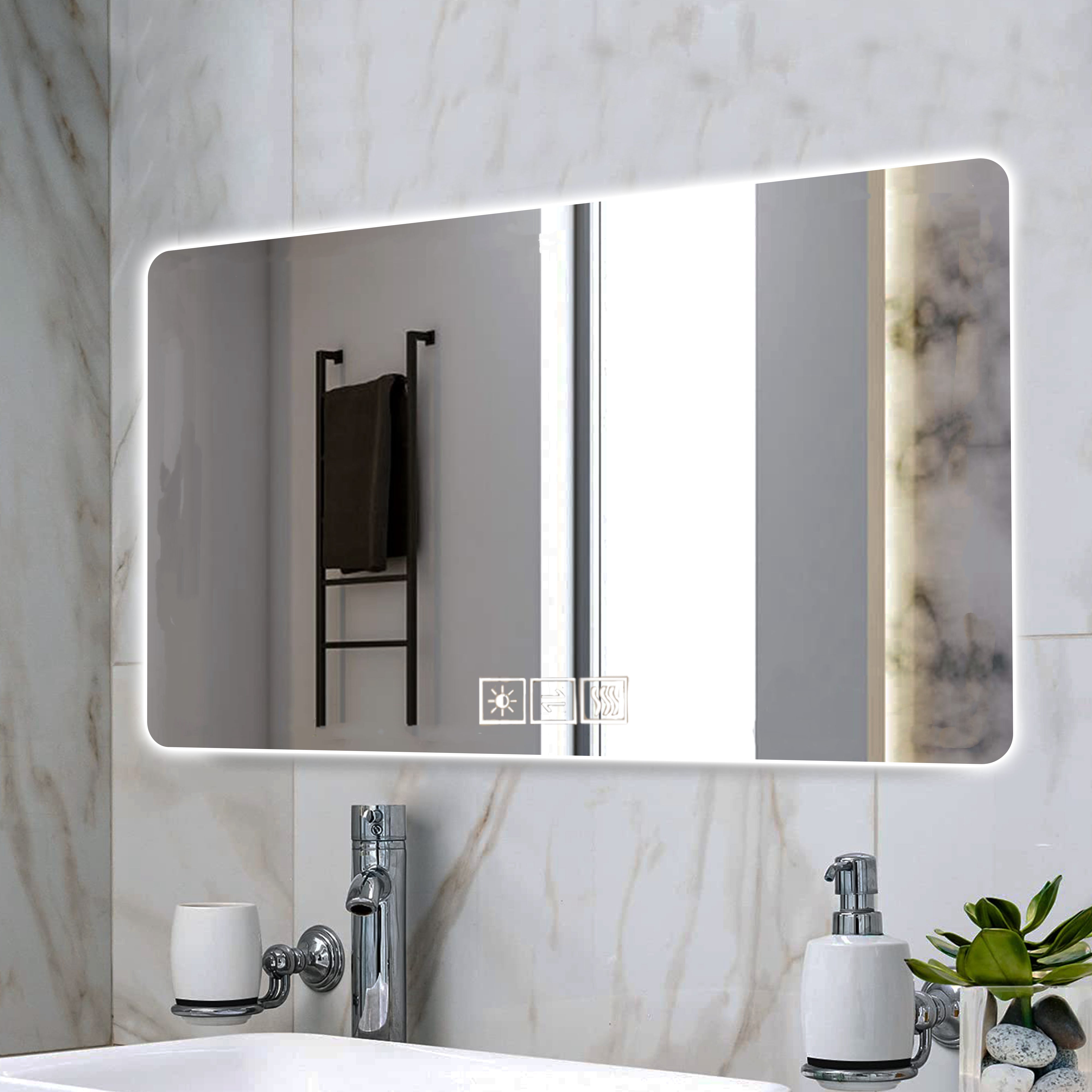 LED Bathroom Mirror 60x100cm, 3-Color Dimmable, Anti-Fog, Corrosion-Resistant