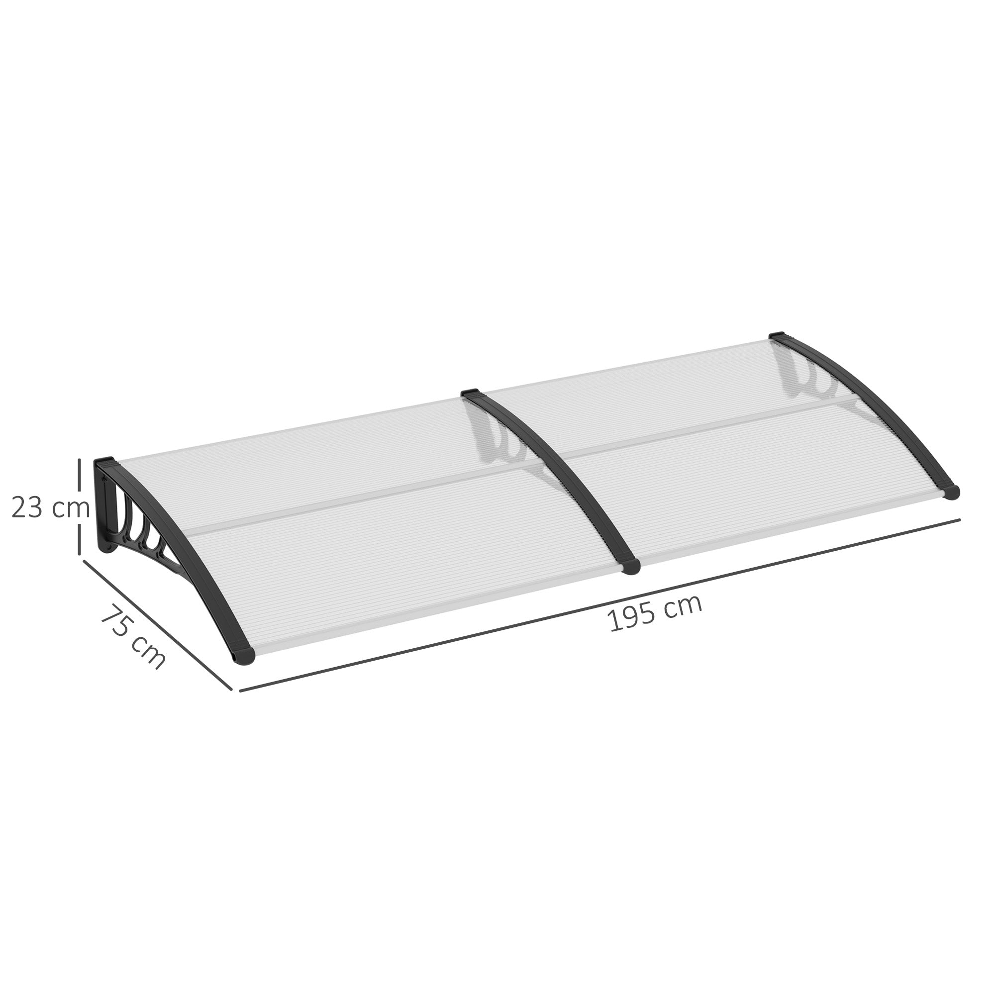 Vordertürüberdachung, 75x195x23 cm, 5mm Polycarbonat, Transparentes Aluminium