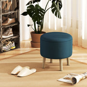 Round Ottoman with Hidden Storage, Linen-Look Blue