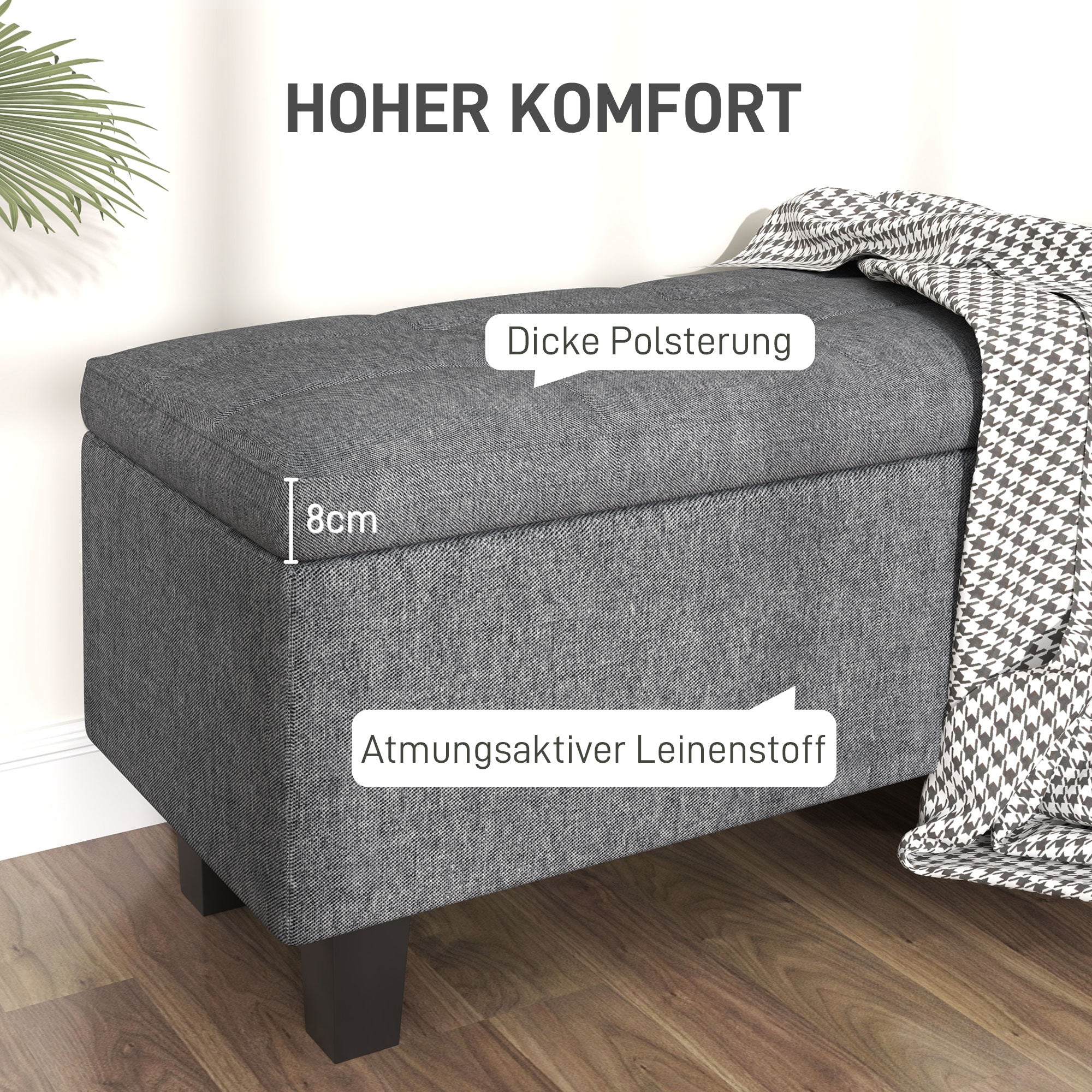 Storage Bench Upholstered with Wooden Legs 138x40x45cm, Dark Grey Linen