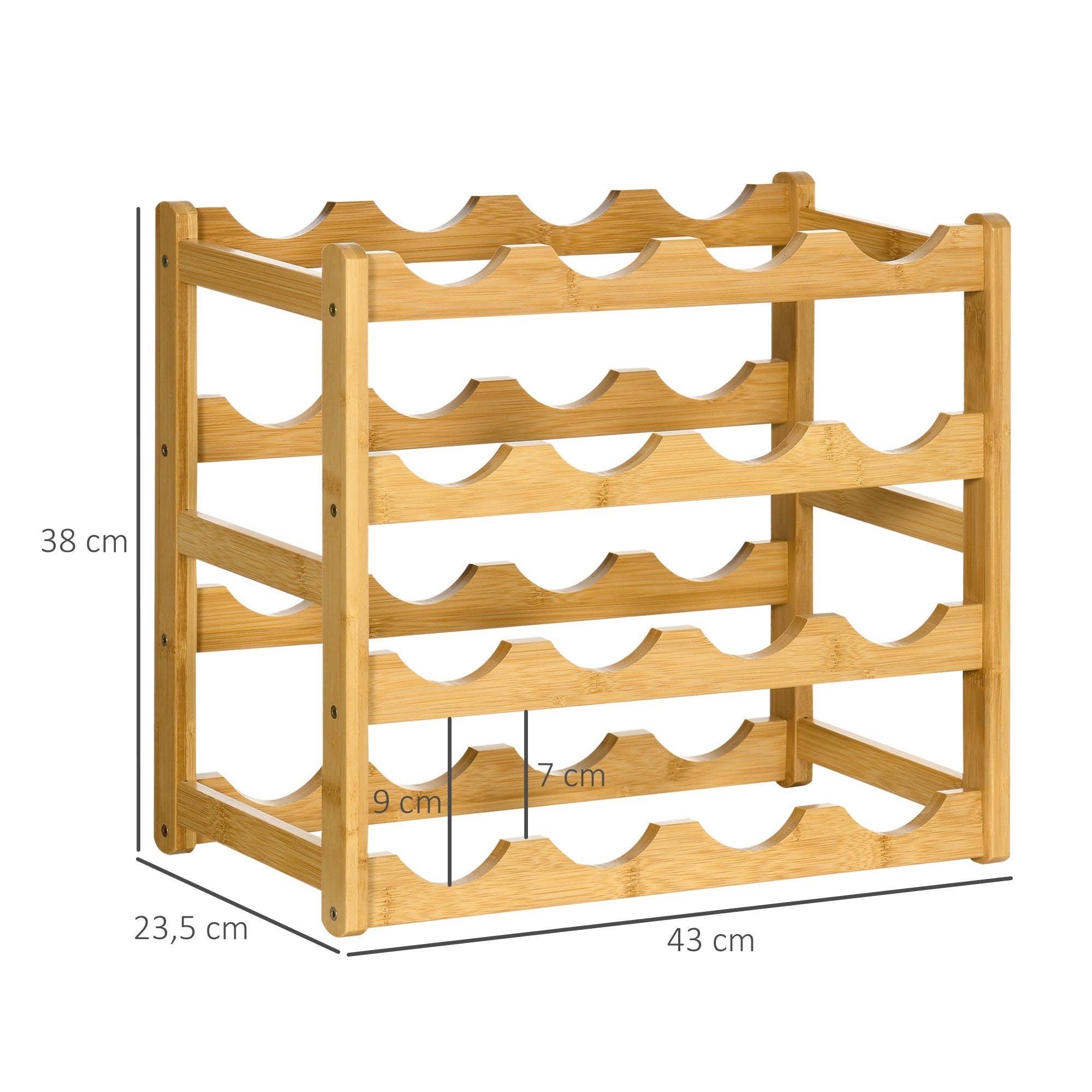 Bamboo Wine Rack, 16 Bottles, Natural Wood