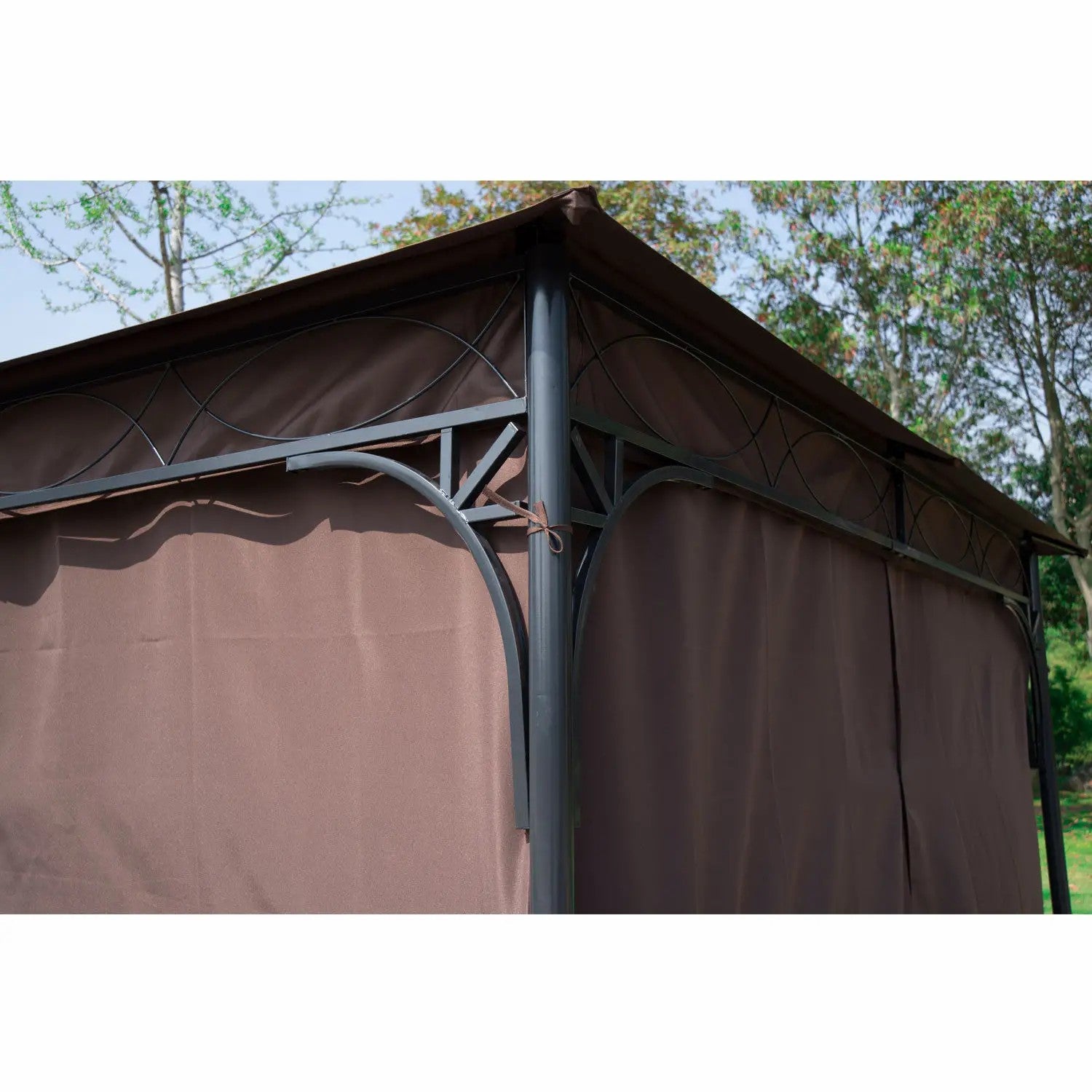 Gartengazebo 3x3m, Outdoor-Pavillon mit Vorhängen, Stahlrahmen, Kaffee