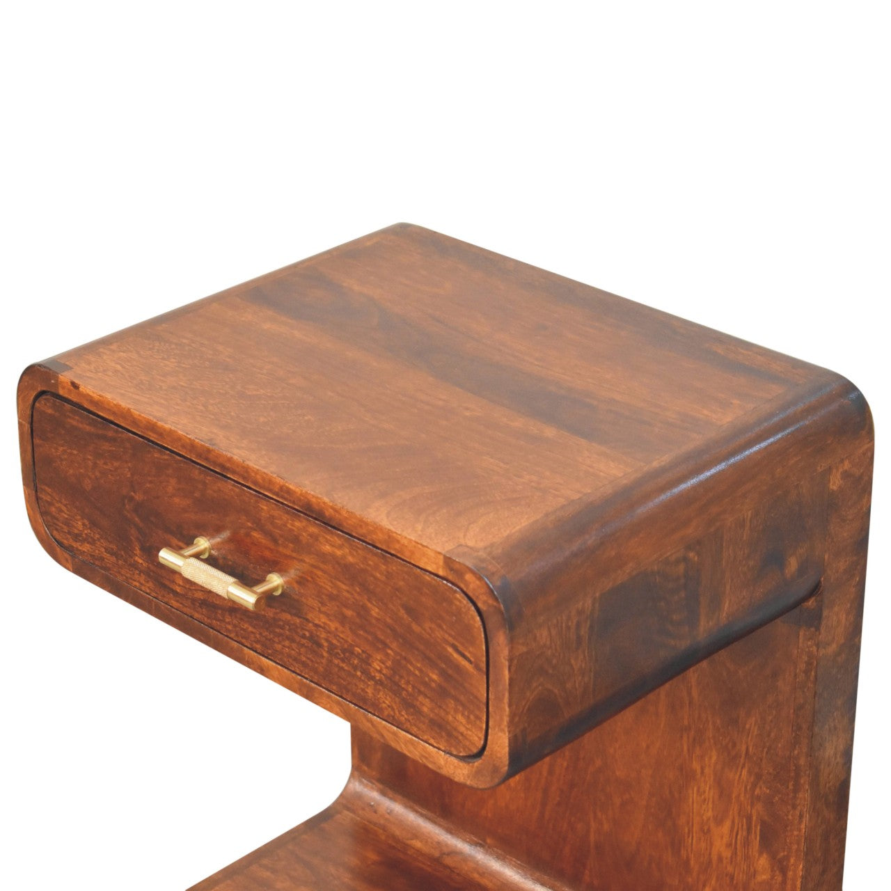 Solid Wood Bedside, T-Bar Rounded, 1 Drawer, 1 Open Slot, Dark Brown Chestnut