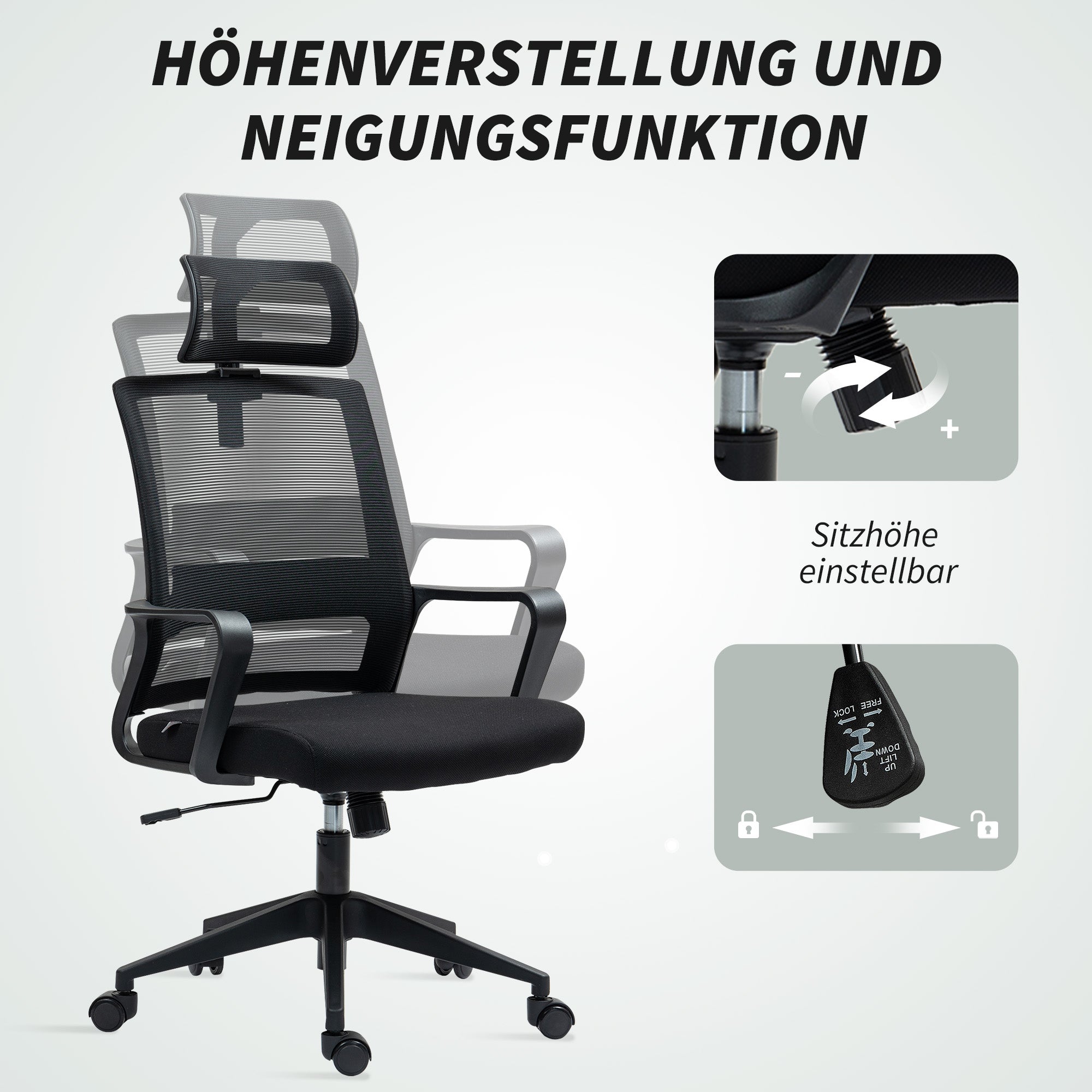 Ergonomic Office Chair Armrests Adjustable Headrest Mesh Swivel Rocking Black