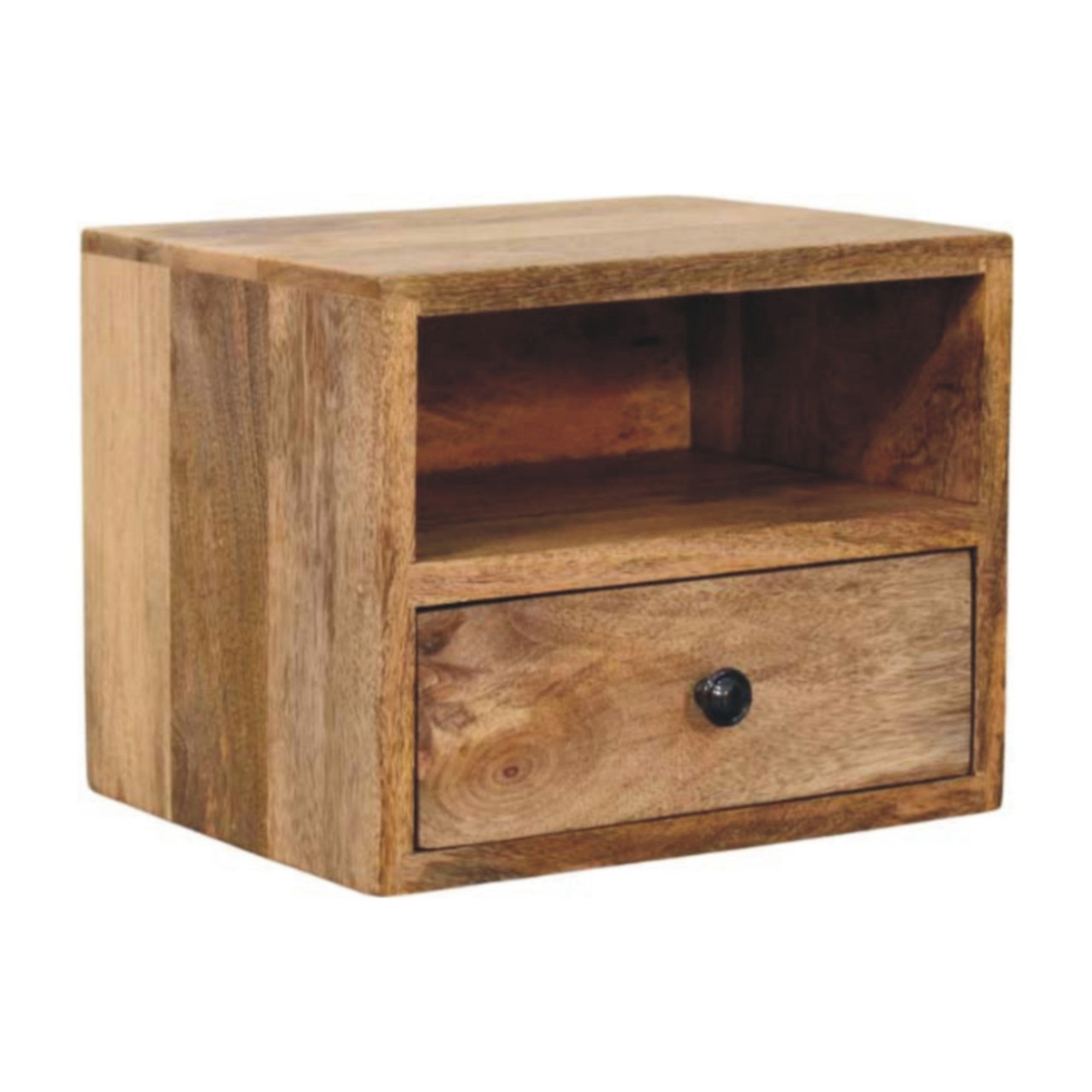 Solid Wood Solis Wall Mounted Nightstand with Drawer, Brown Oak-ish