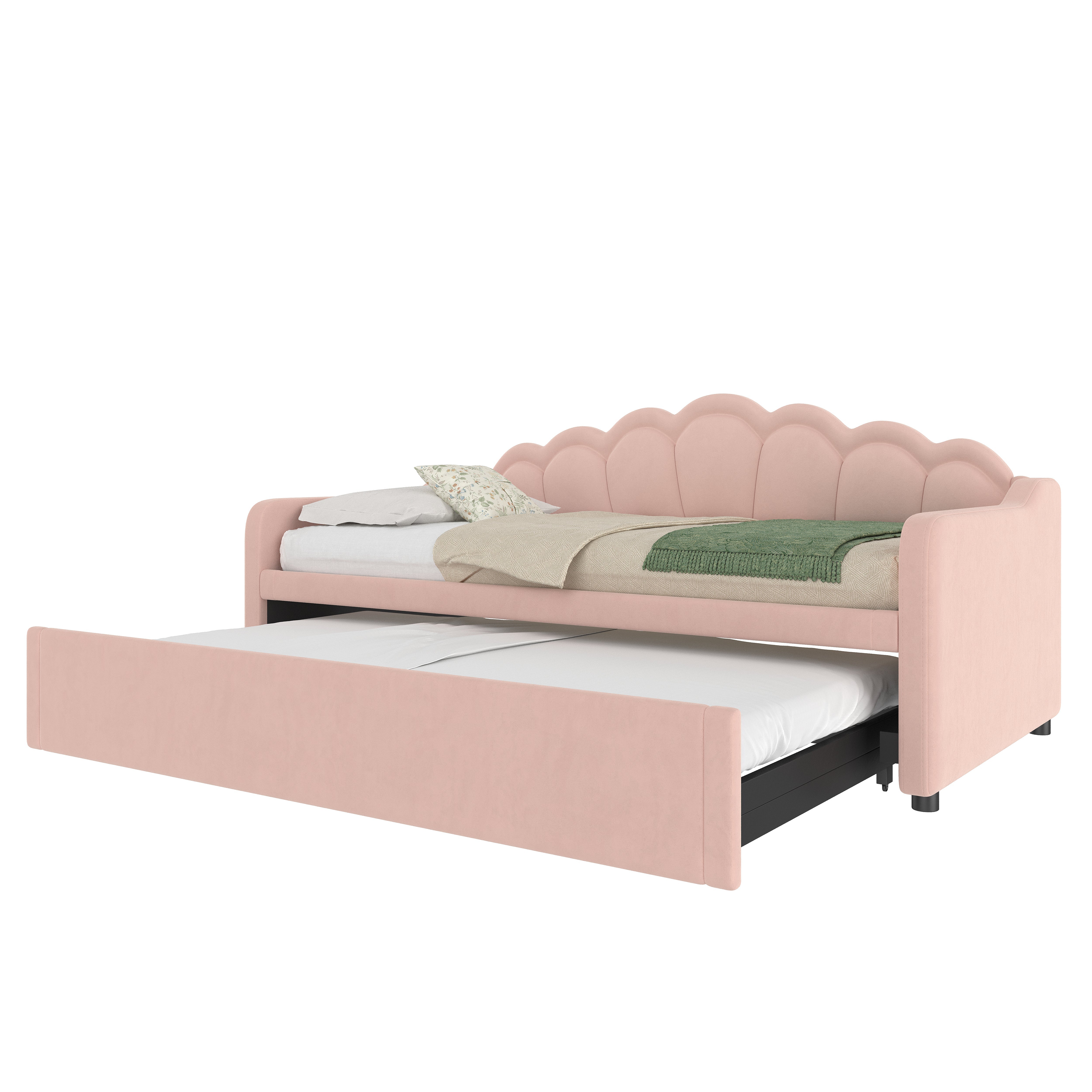 Daybed Sofa Bed Pull-out Bed LED Strip 90/180x200cm - Velvet Pink