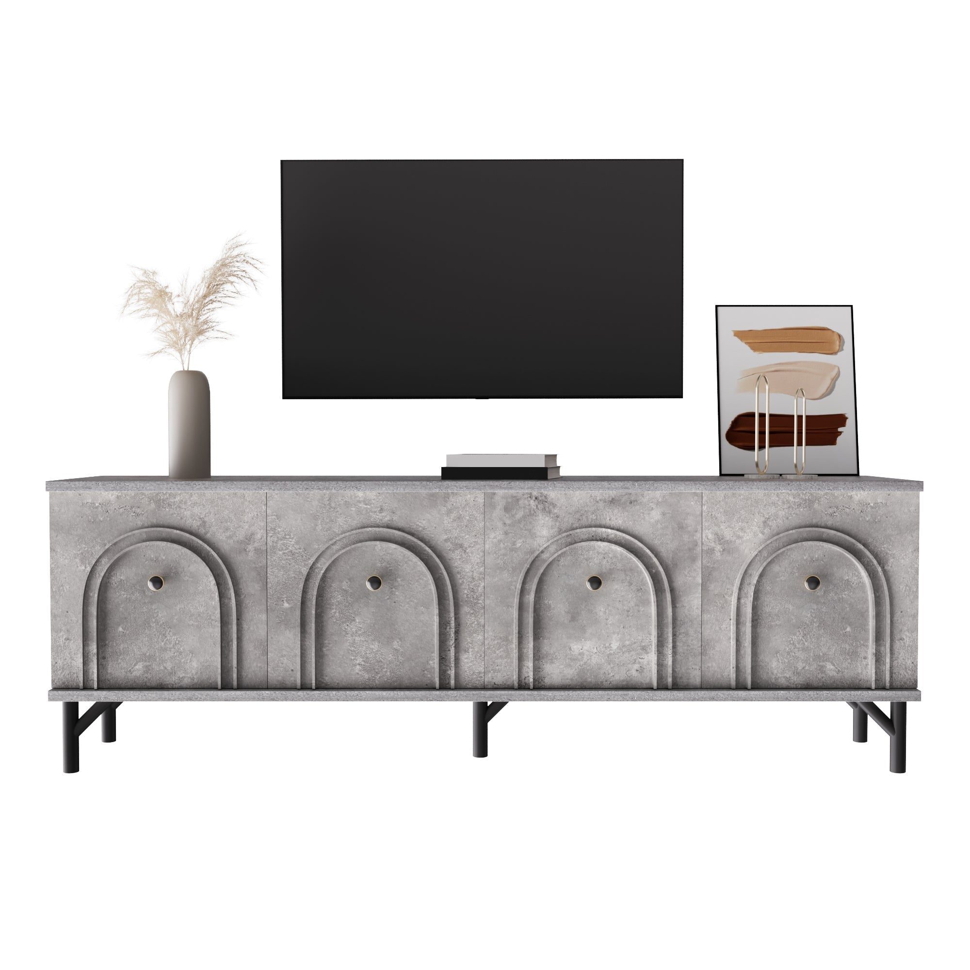 TV Stand, 4-Door 160 cm, Stylish Design, Soft-Close Hinges, Grey