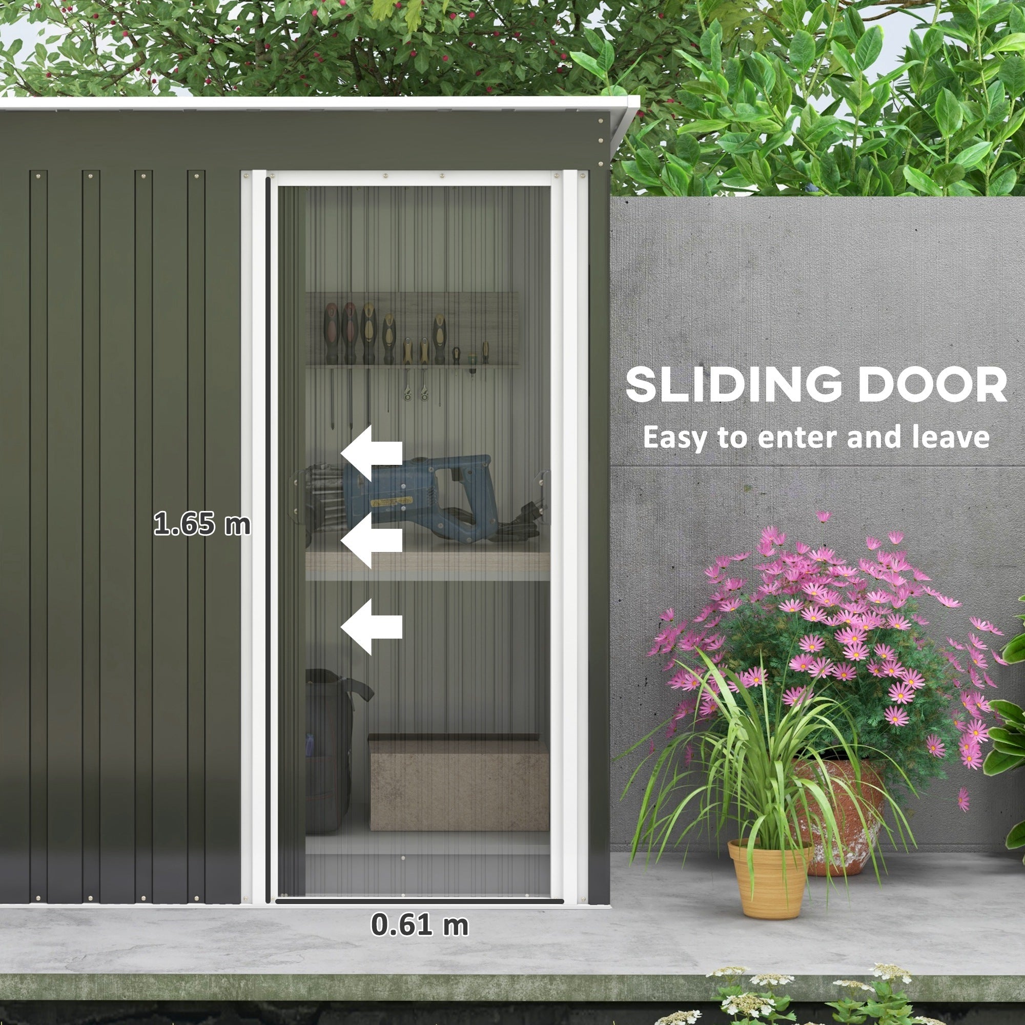 Garden Storage Shed with Sliding Door and Sloped Roof, 5 x 3ft, Black