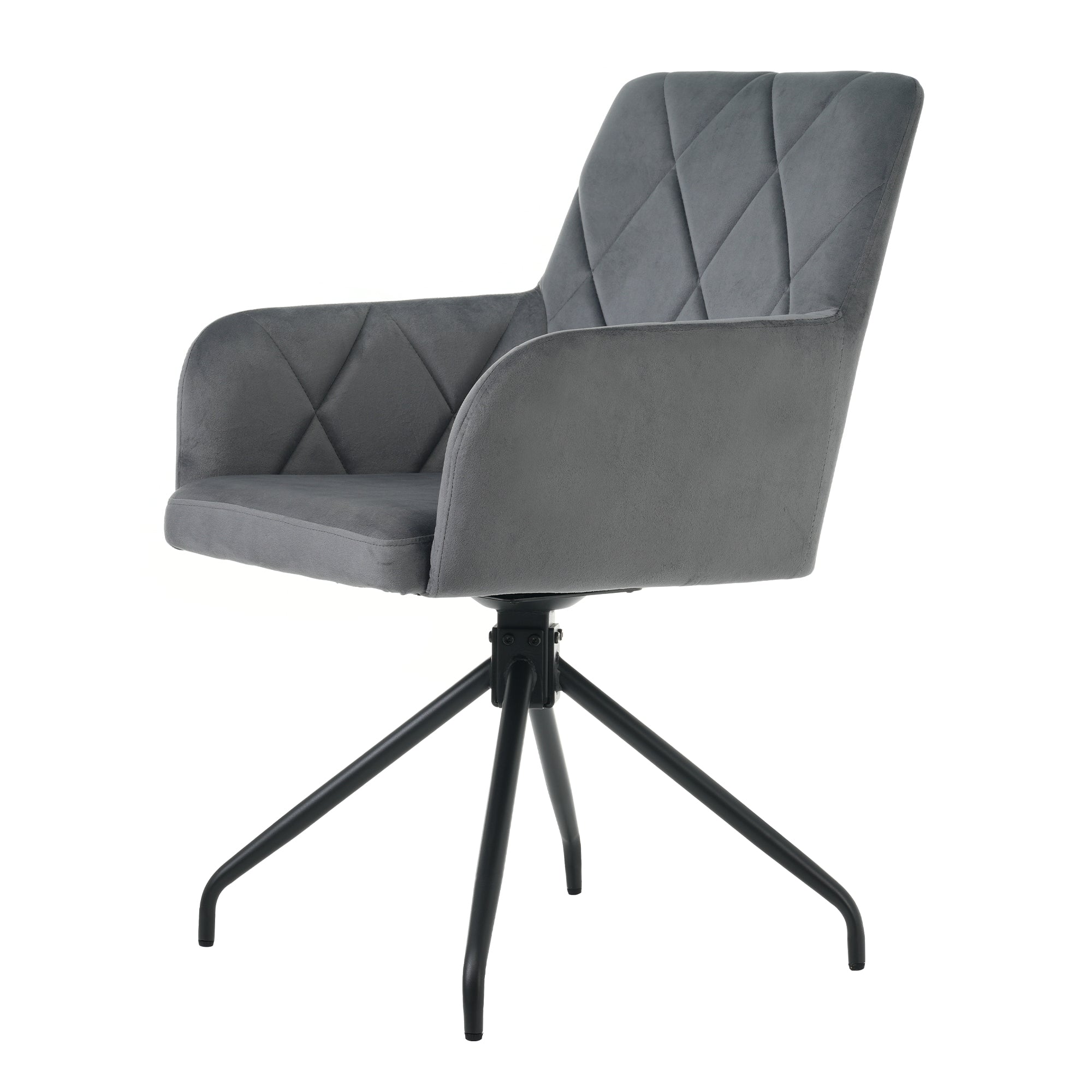 Set of 2 Swivel Dining Chairs Upholstered Diamond Pattern Lumbar Support Anthracite Velvet