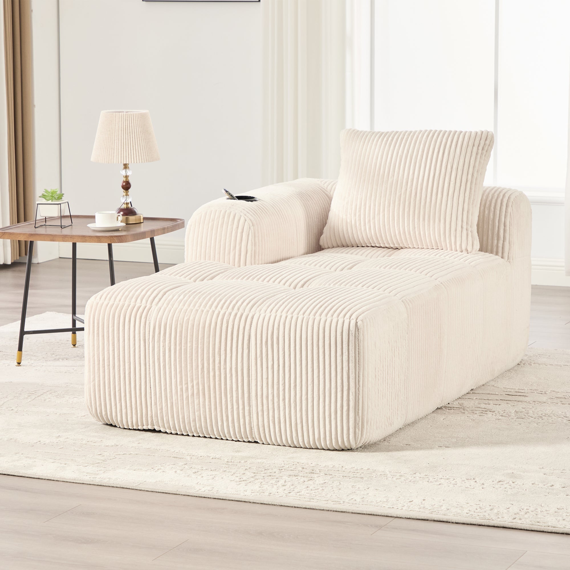Corduroy Recliner Sofa - No Assembly, Side Pocket & Drink Holder