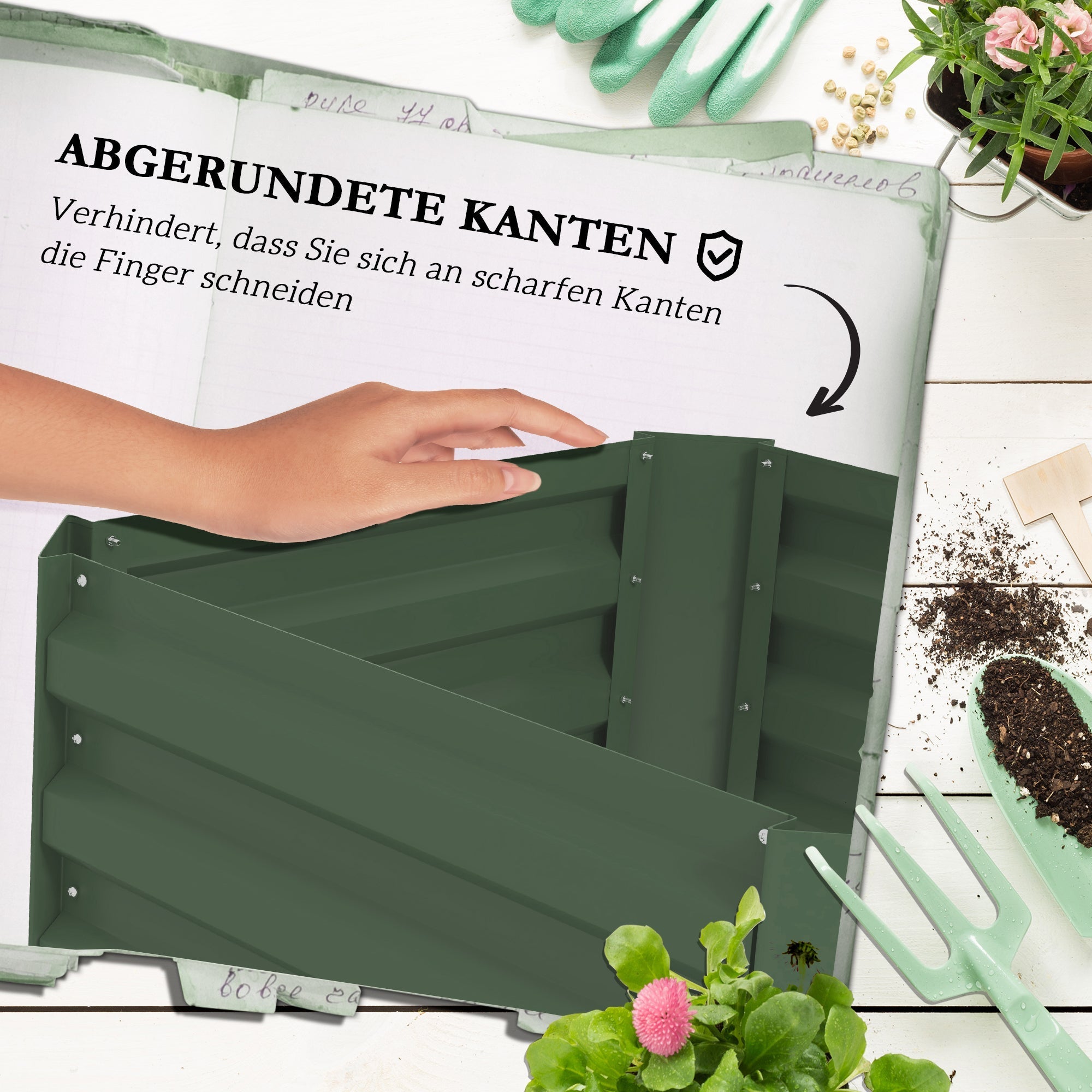 Raised Garden Bed with Trellis Flower & Vegetable Planter, Galvanized Steel, Green