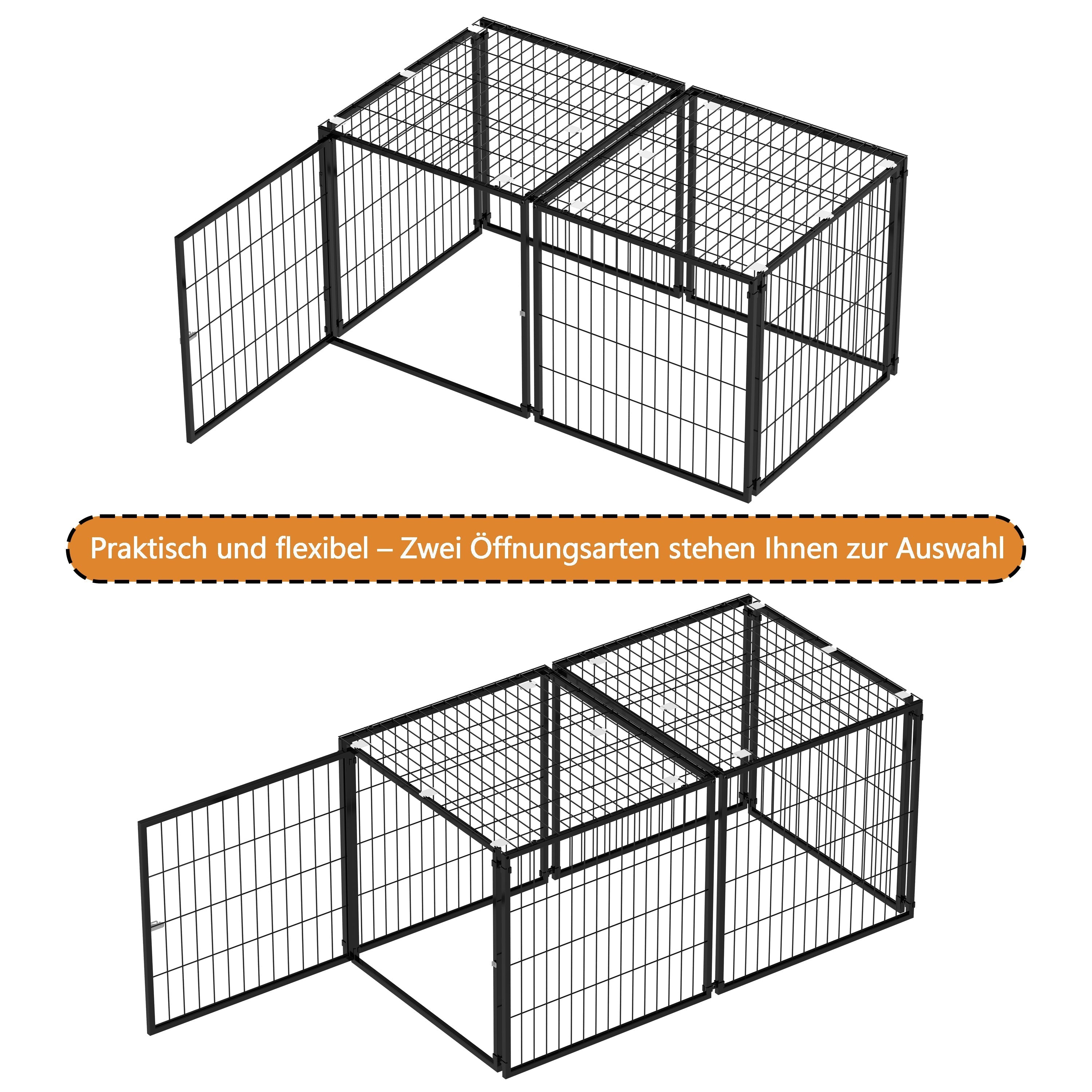 Basics Modular Dog Crate Flexible Safety Lid Adjustable Door 120x60x60cm - Black Steel