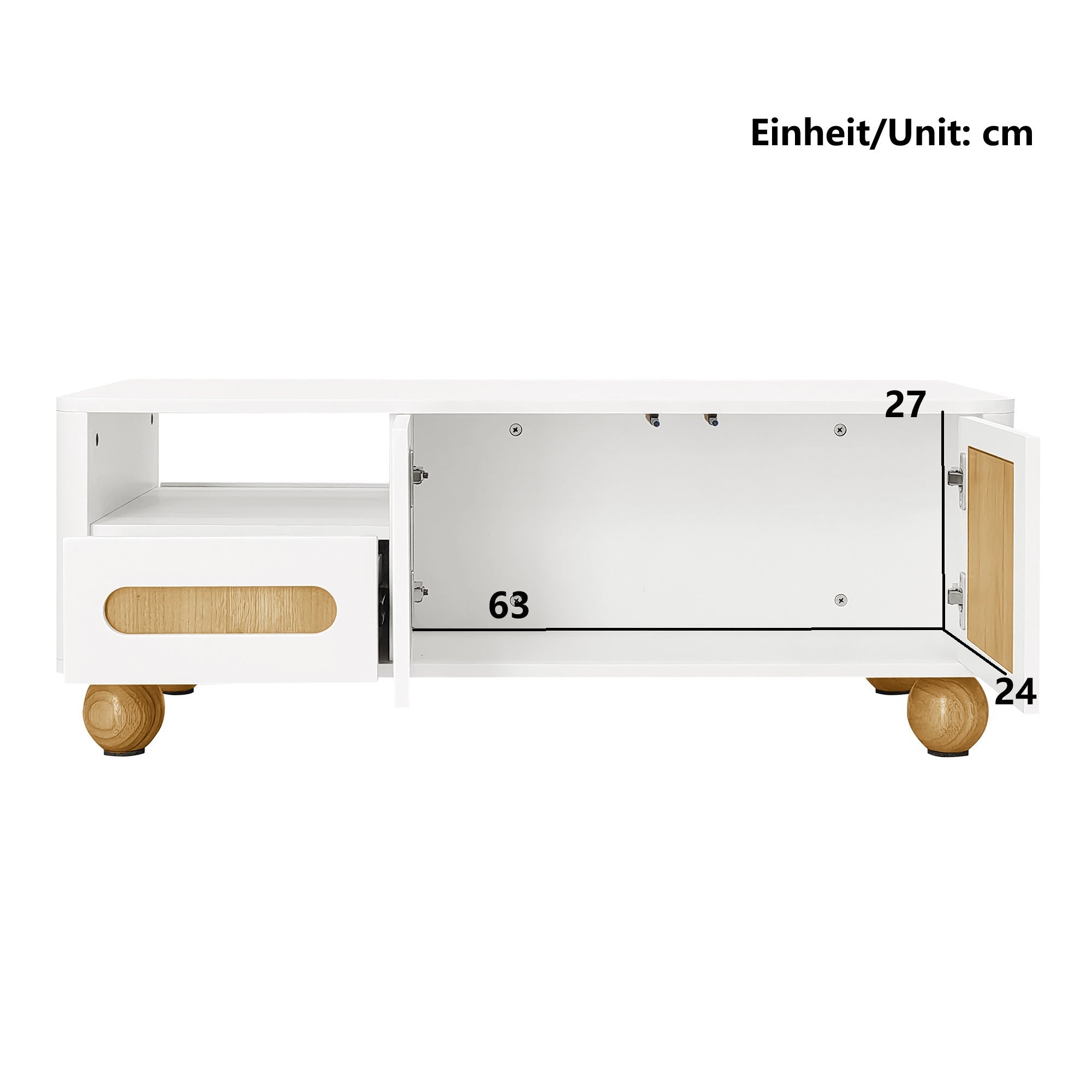 Coffee Table, 105x50x40 cm, 4 Doors, 2 Drawers, LED Light, White Wood