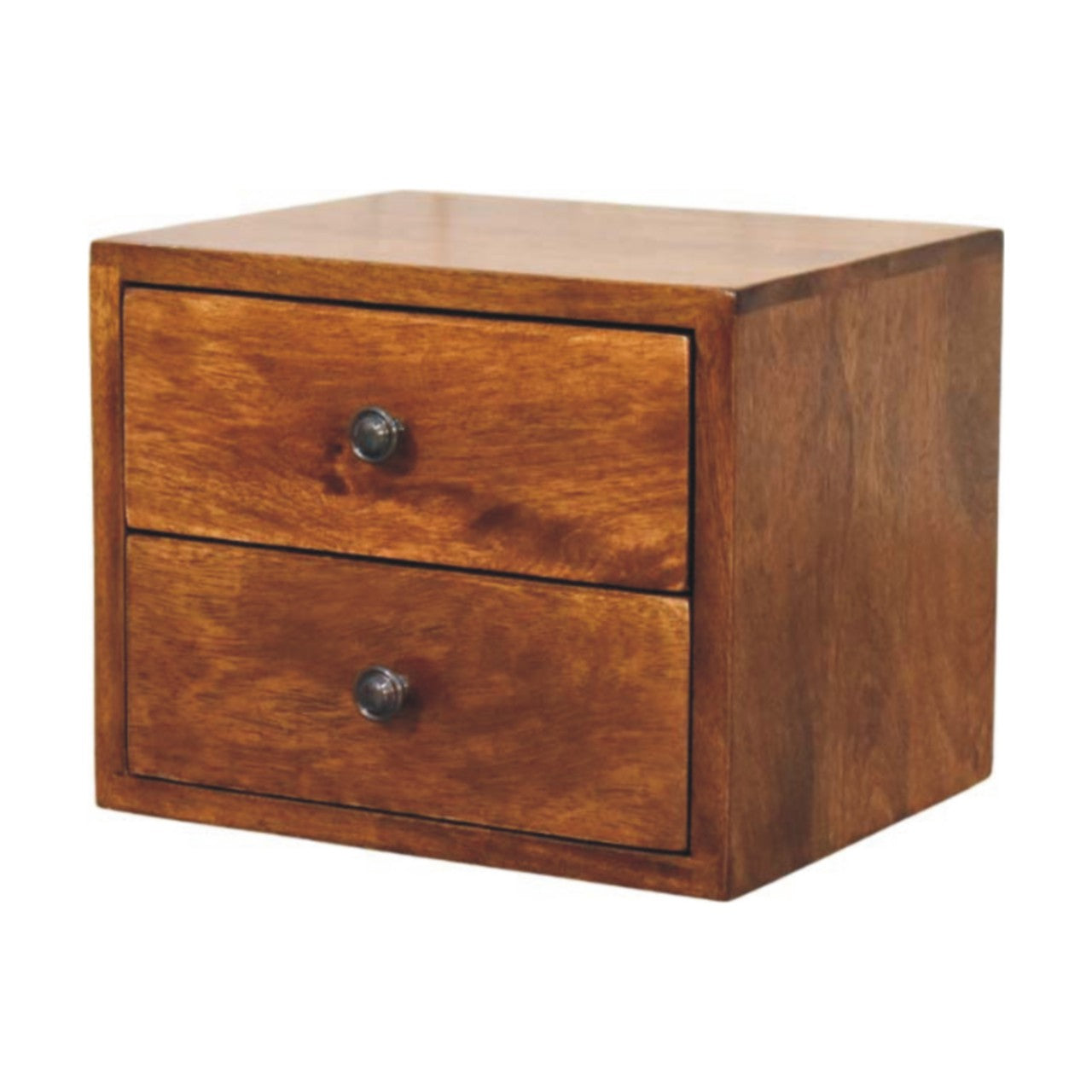 Solis Chestnut Nightstand, Wall Mounted 2 Drawers, Solid Wood Dark Brown