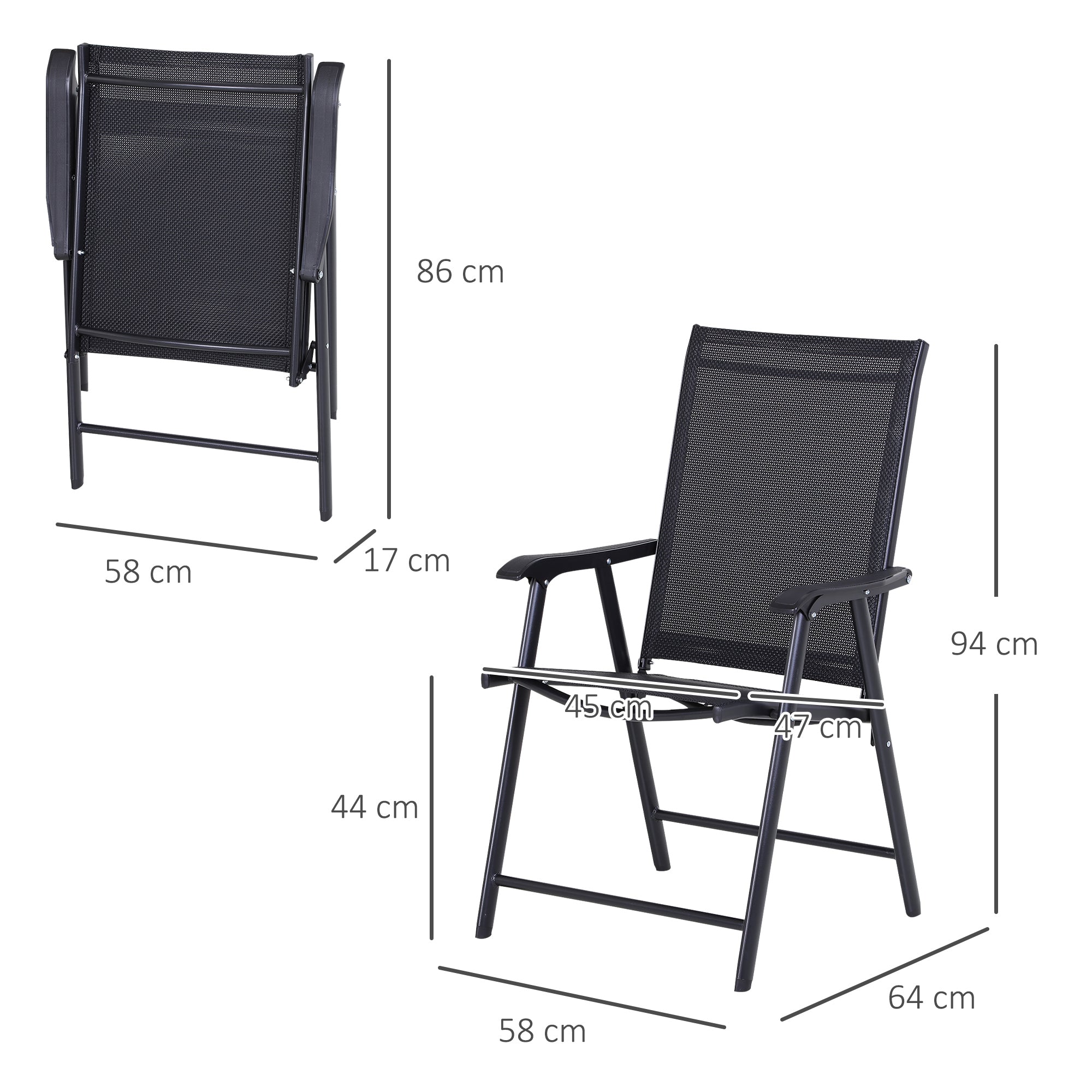 Campingstühle klappbar mit Armlehnen, Metall Schwarz