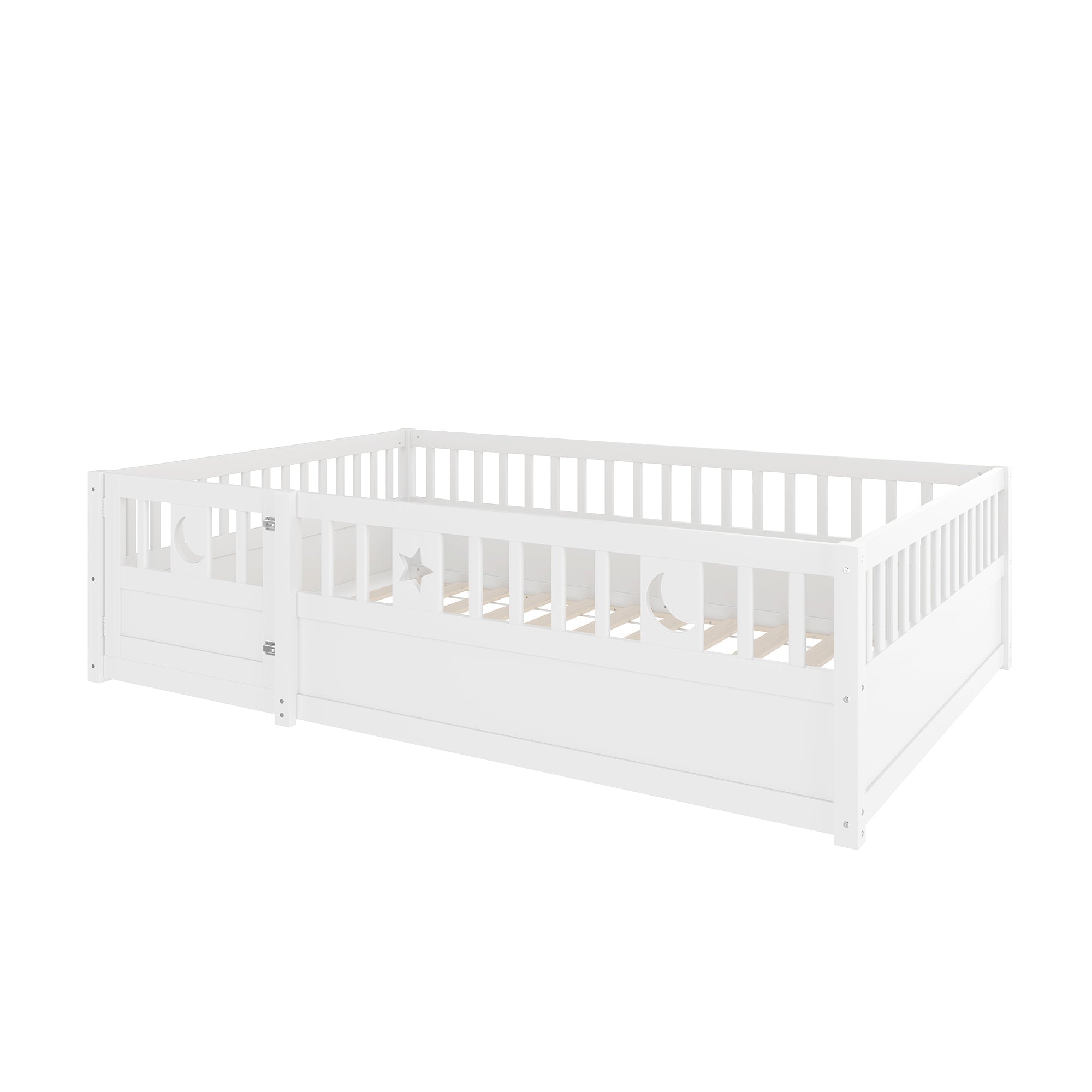 Panel Bed 140x190cm Children's Railing Star & Moon - White
