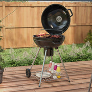 Holzkohlegrill BBQ Camping mit Rost, Rädern, Ablage, Thermometer, Metall