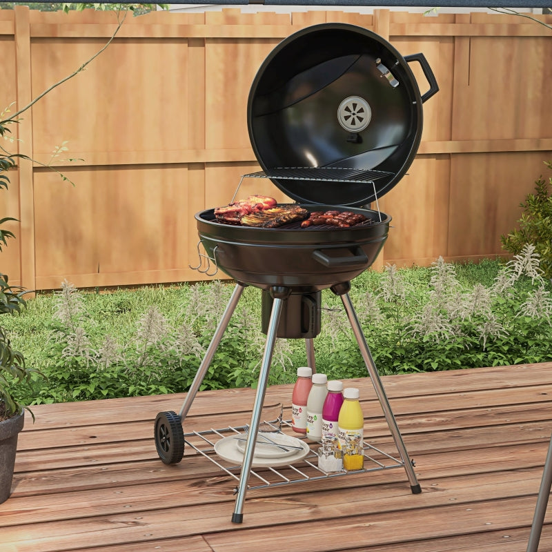 Holzkohlegrill BBQ Camping mit Rost, Rädern, Ablage, Thermometer, Metall